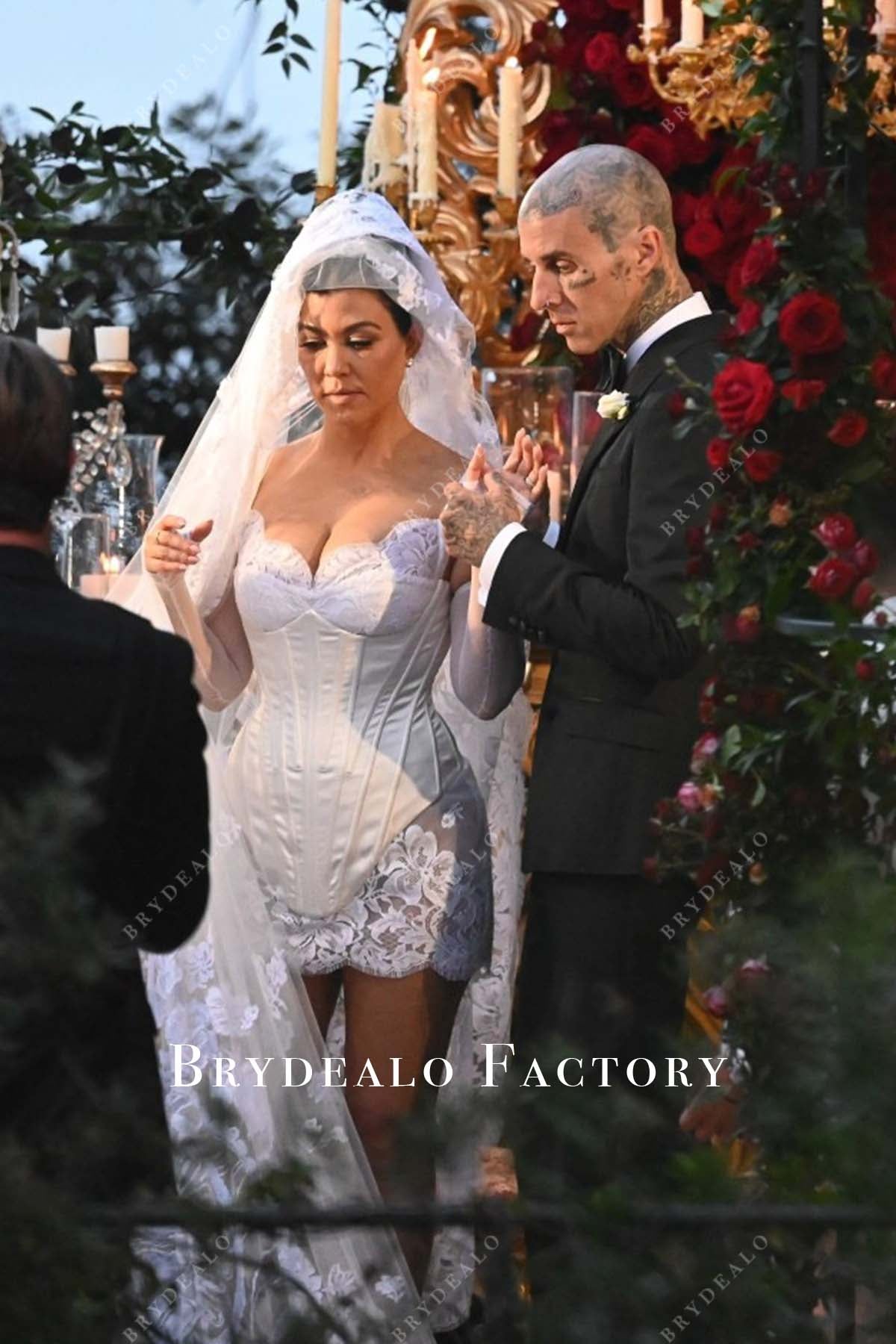 Kourtney kardashian Lace Satin Corset Short Bodycon Wedding Dress Kourtney kardashian Lace Satin Corset Short Bodycon Wedding Dress