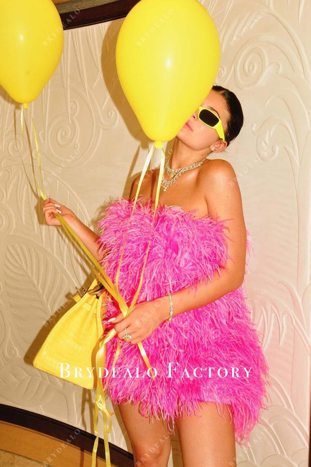 Kylie Jenner Hot Pink Feathers Mini Length 22nd Birthday Dress