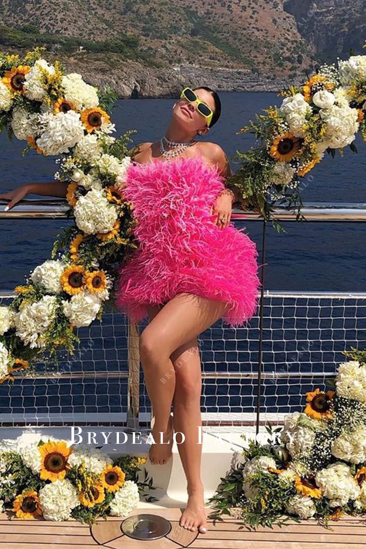 Kylie Jenner Hot Pink Allover Feathers Short 22nd Birthday Dress