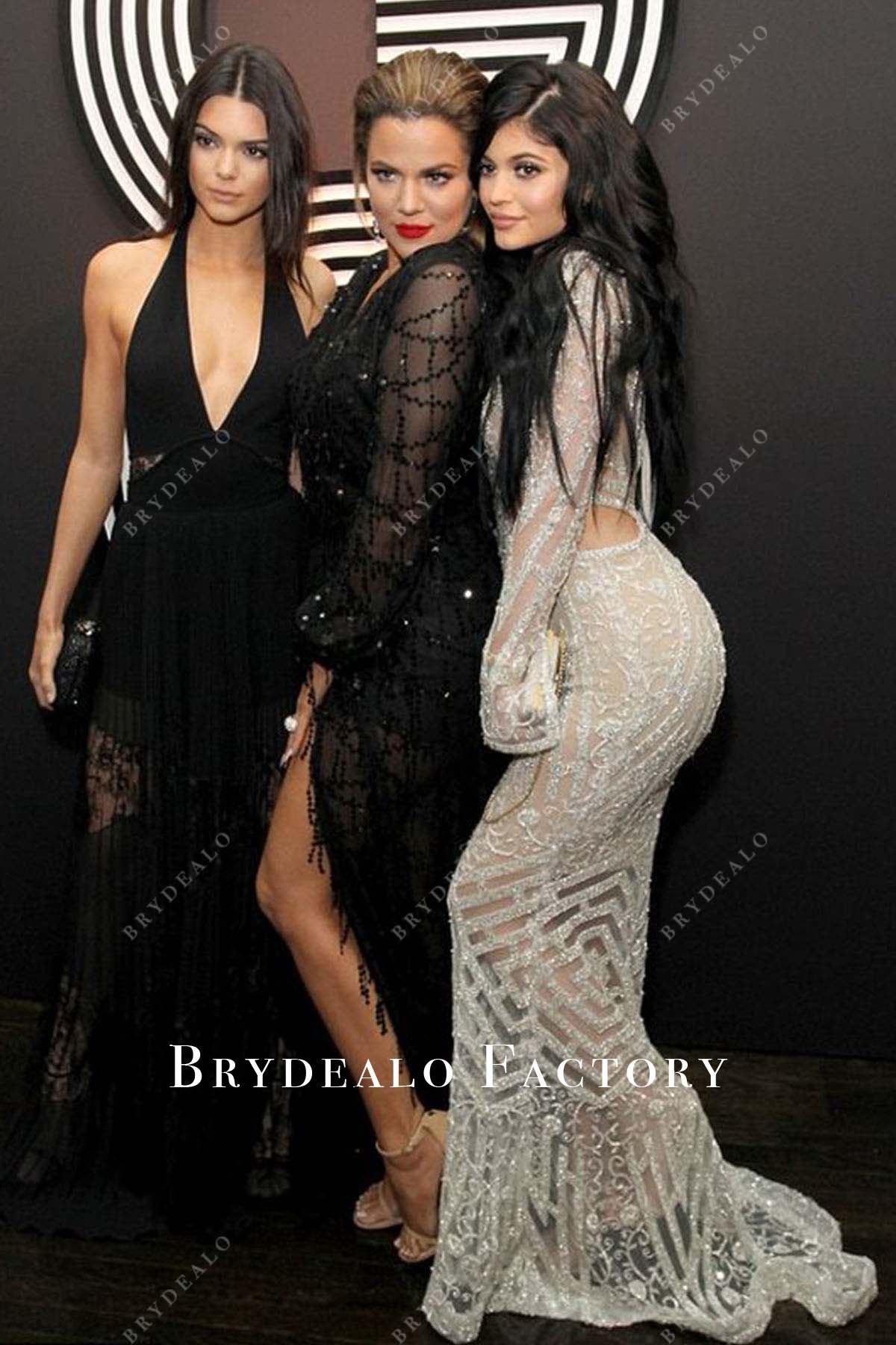 Kylie Jenner sequined long sleeves 2015 Grammys After Party dress