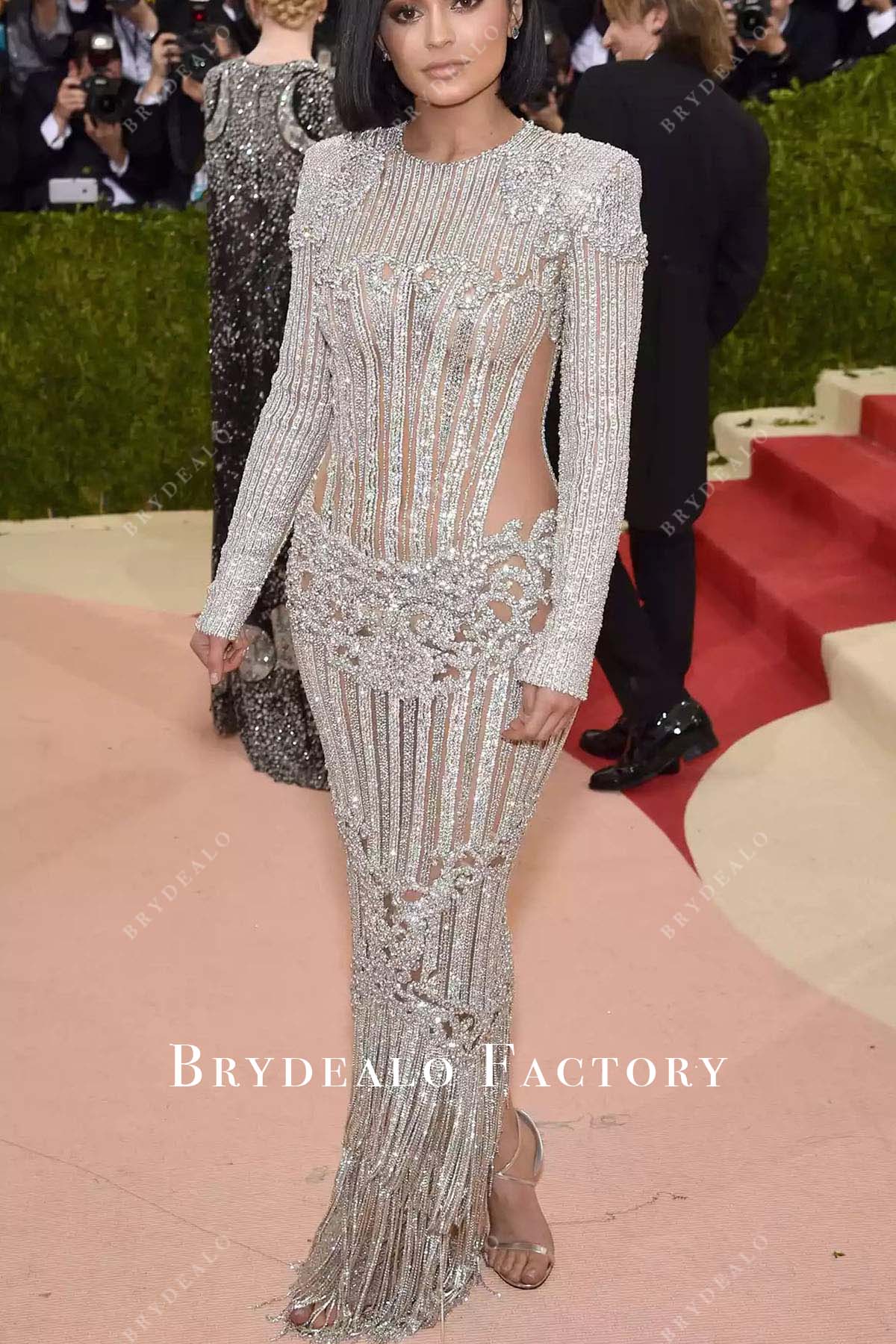 Kylie Jenner Rhinestones Long Sleeves 2016 Met Gala Dress