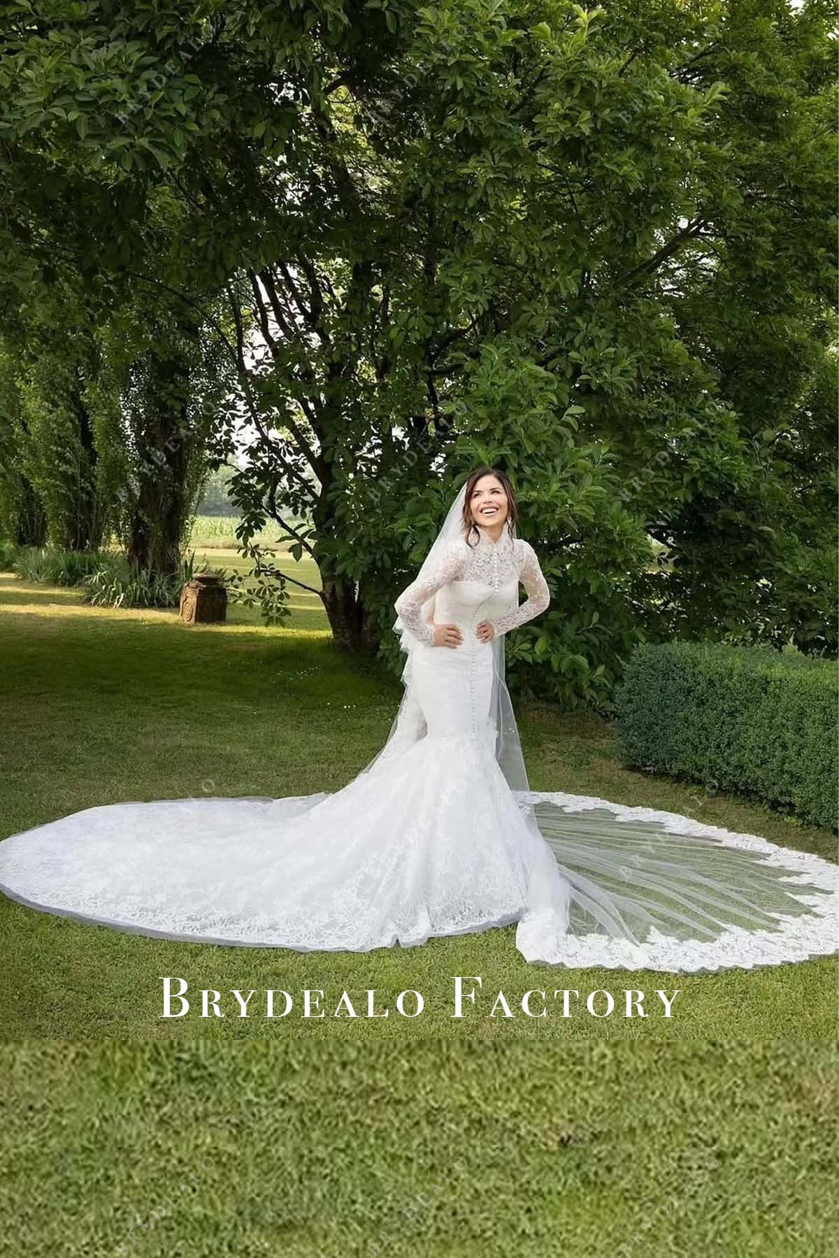 Lauren Sanchez lace 2025 cathedral train wedding dress