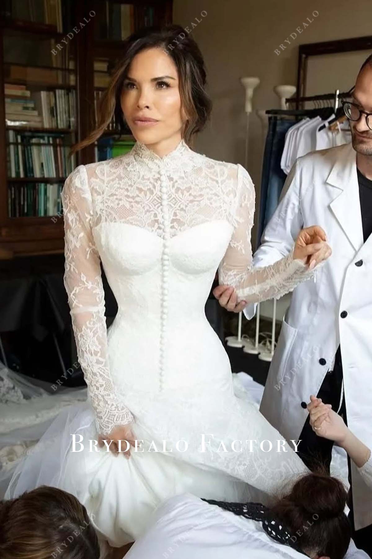 Lauren Sanchez lace high neck 2025 wedding dress