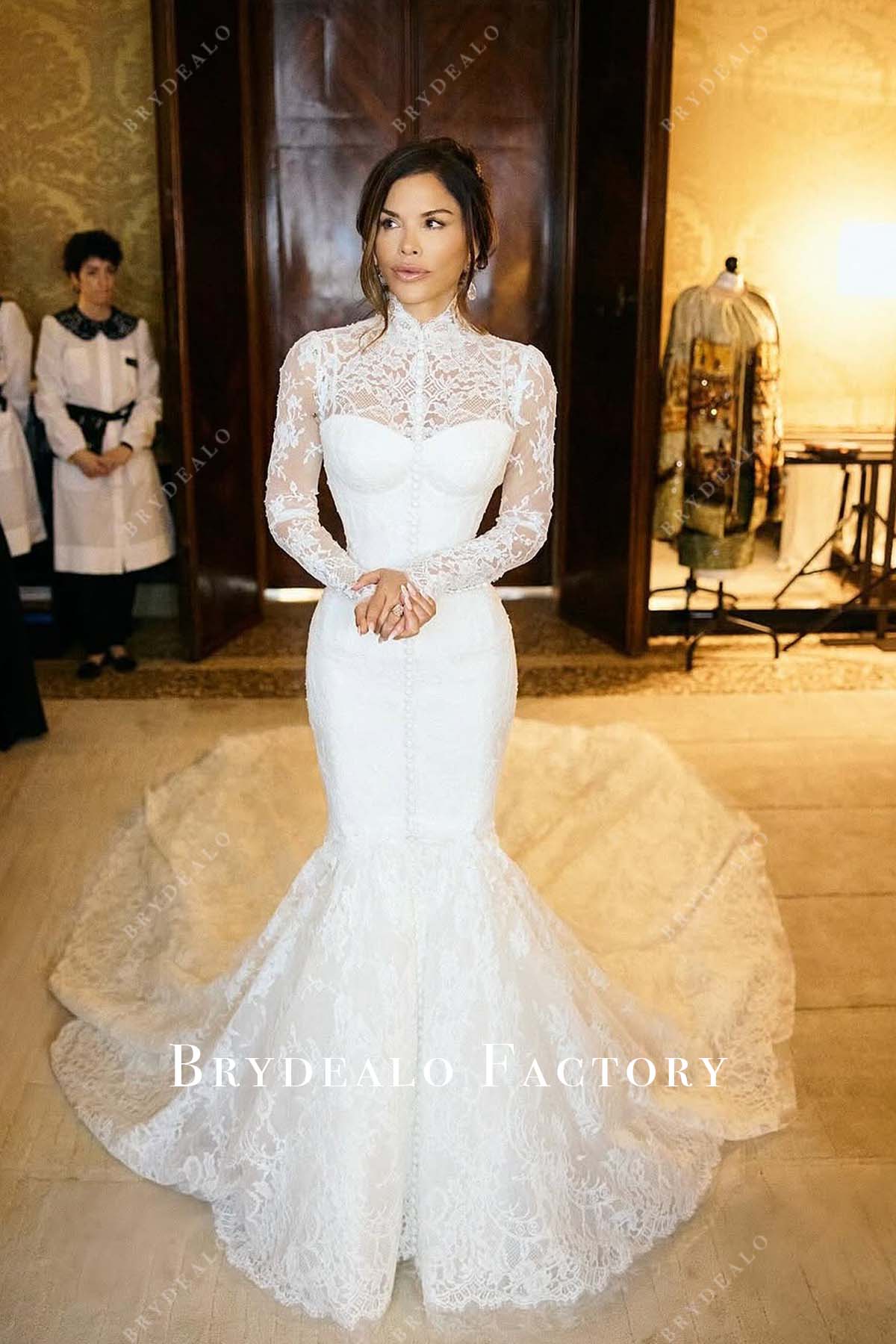 knee length dresses for ladies Lauren Sanchez 2025 White Lace Trumpet Wedding Dress, White / Dress+Veil