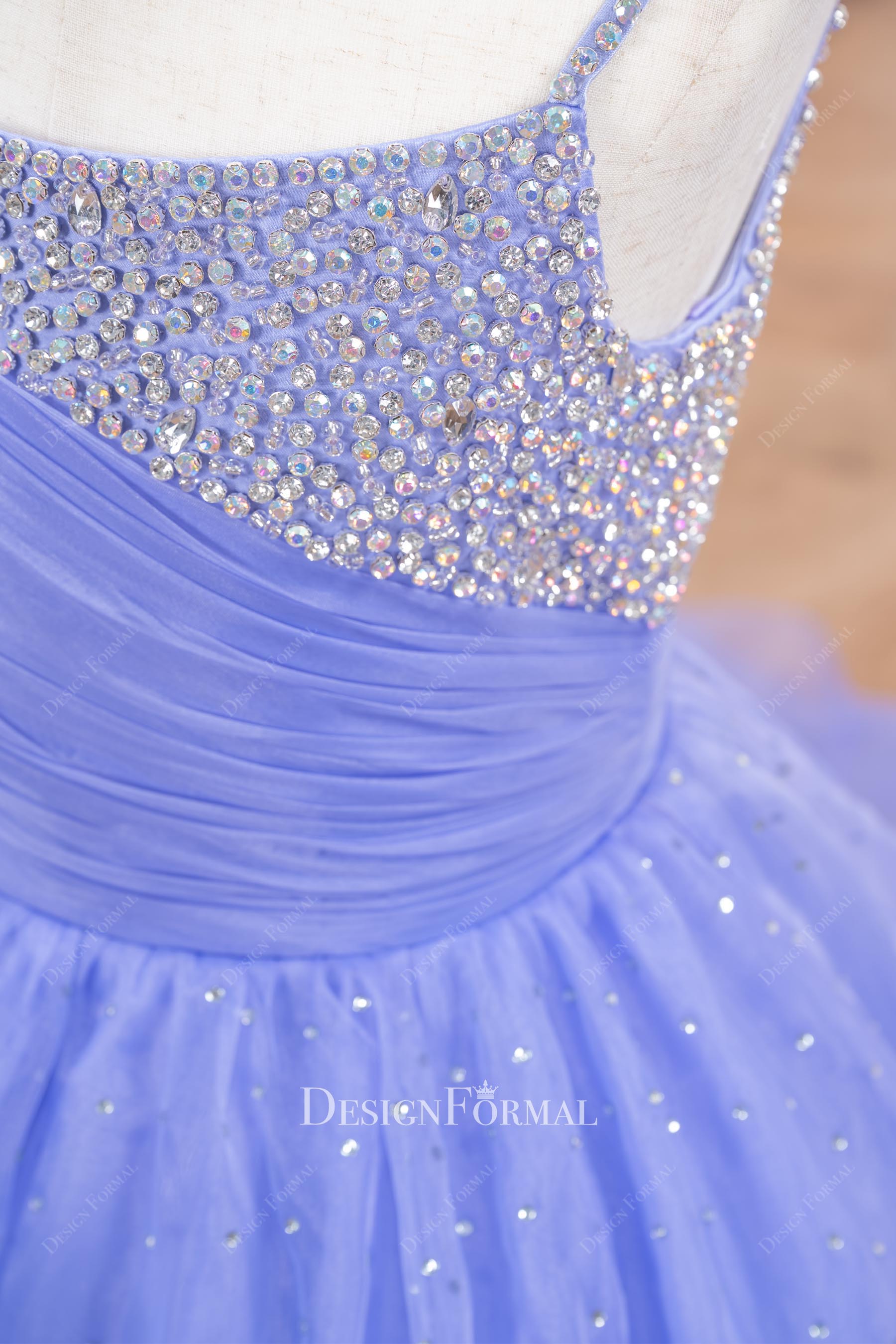 lavender organza rhinestones pageant dress