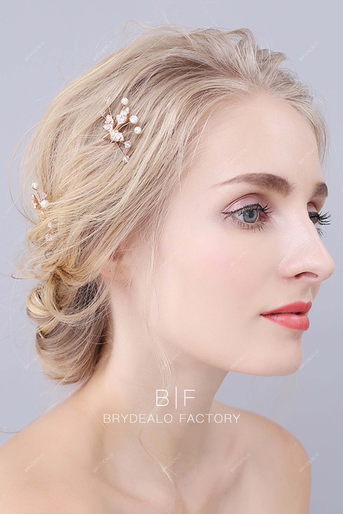 leaf gold metal bridal hair pin