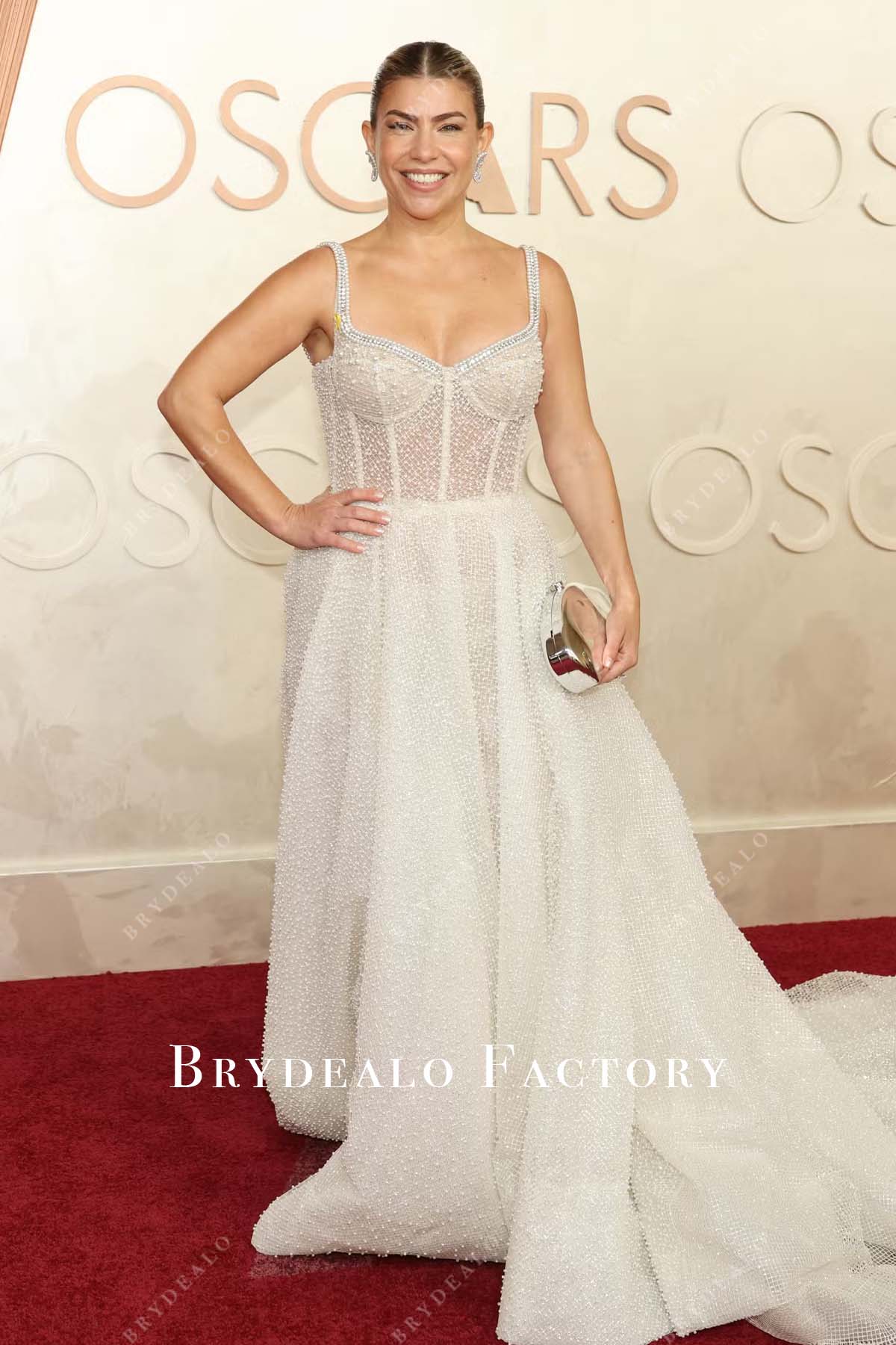 Lee Broda beaded straps 2025 Oscars red carpet formal dress