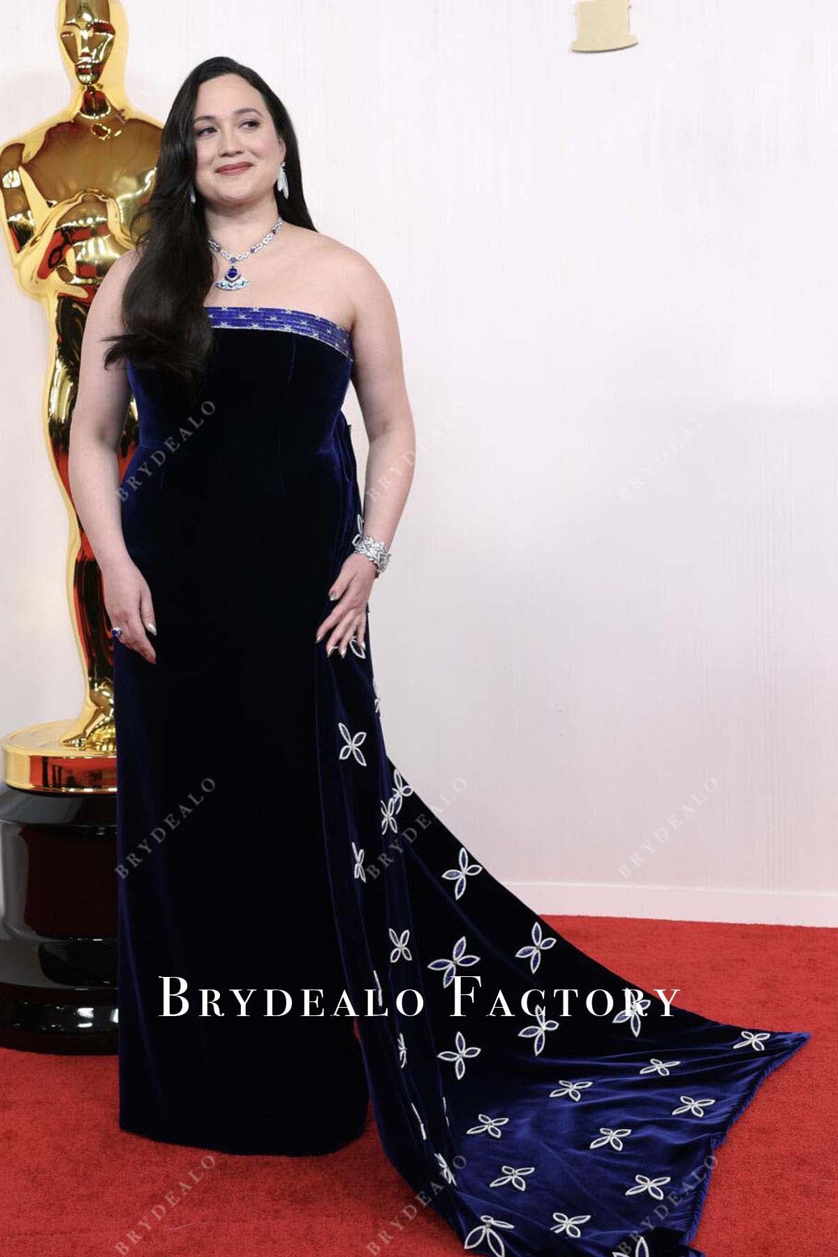 Lily Gladstone 2024 Oscars Blue Strapless Plus Size Red Carpet Dress Lily Gladstone 2024 Oscars Blue Strapless Plus Size Red Carpet Dress