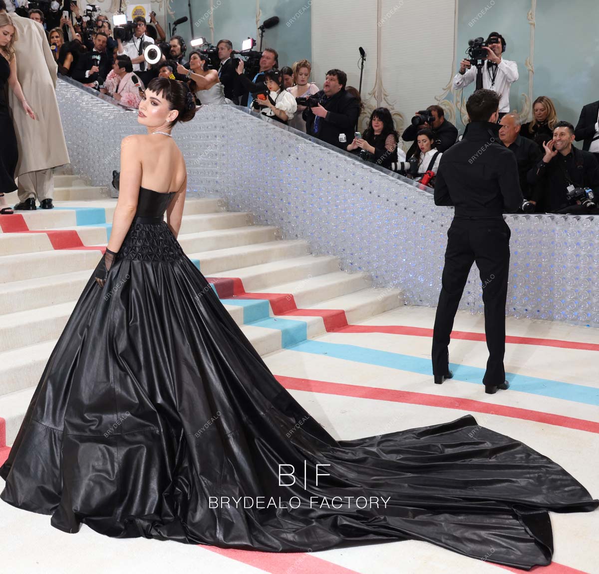 Lily James 2023 Met Gala Black Long Train Ball Gown