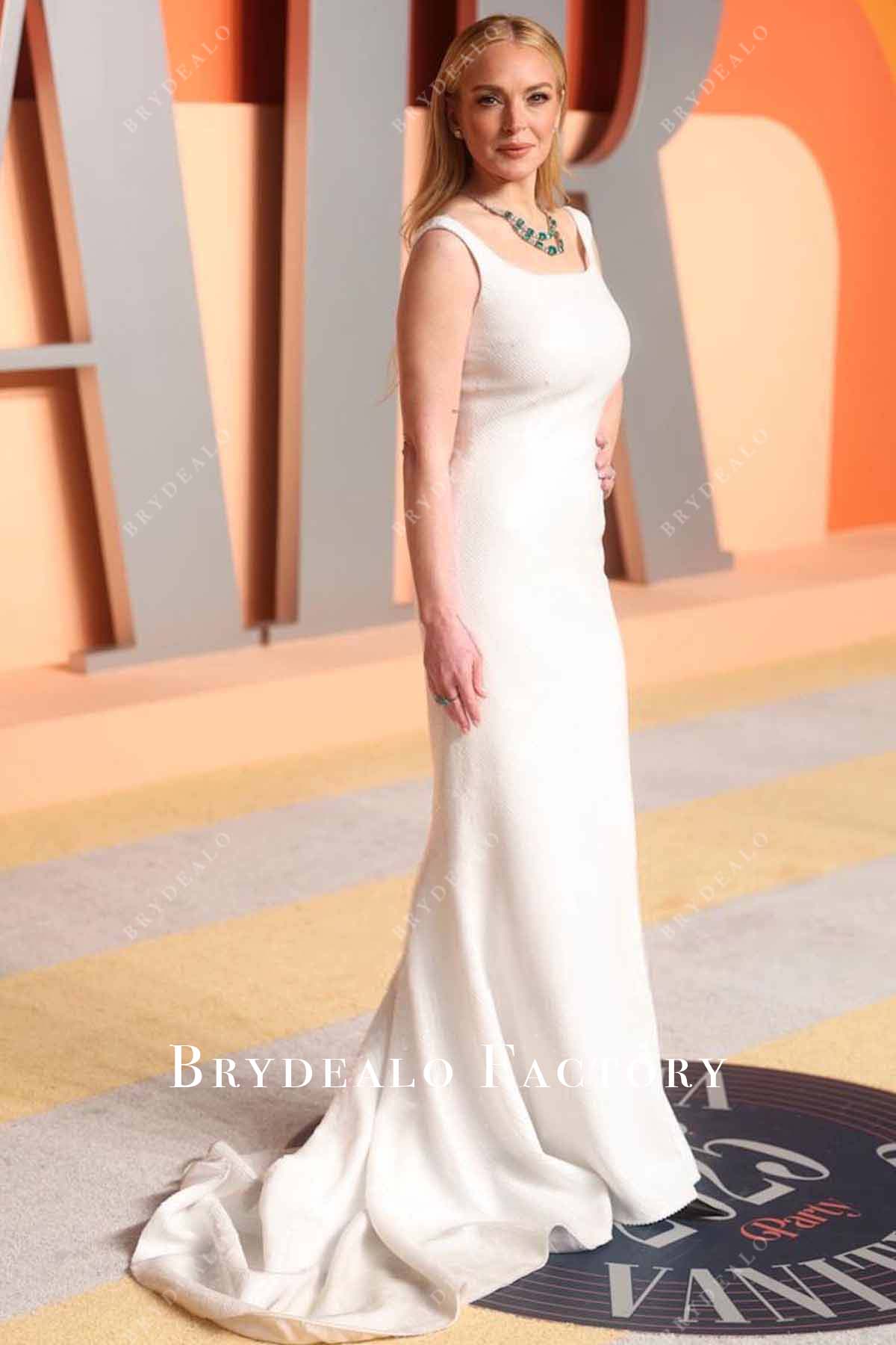 Lindsay Lohan mermaid 2025 court train Vanity fair party dress