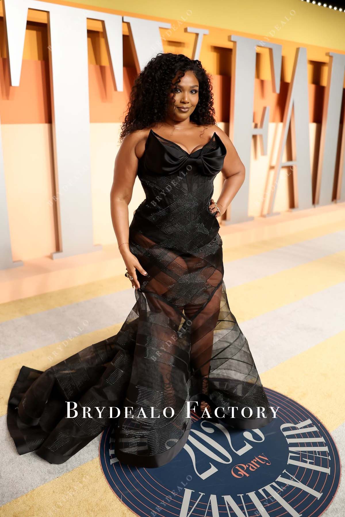 Lizzo black 2025 Vanity fair party horsehair dress