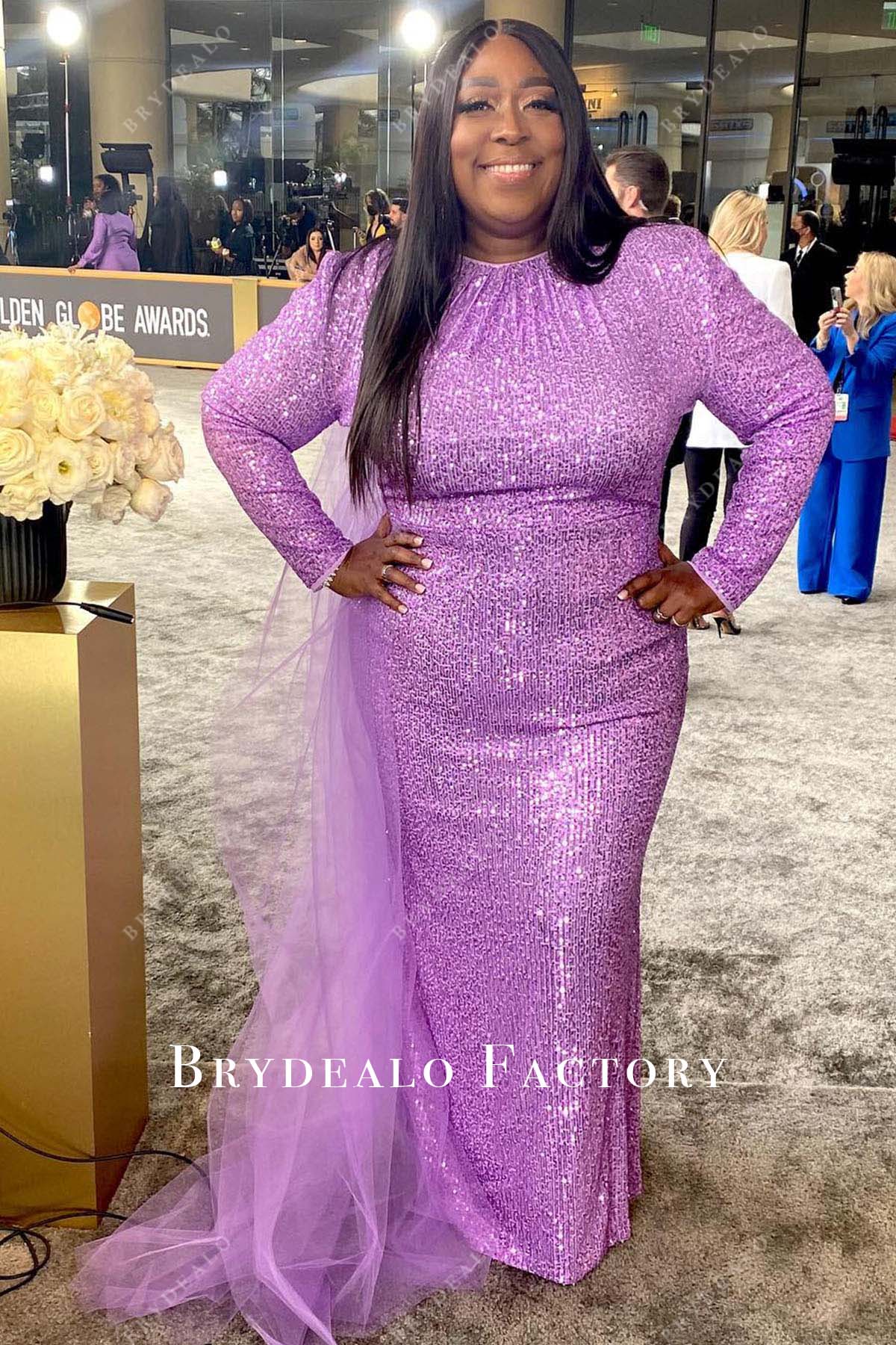 Loni Love Plus Size Lilac Sequin Dress 2023 Golden Globes Loni Love Plus Size Lilac Sequin Dress 2023 Golden Globes
