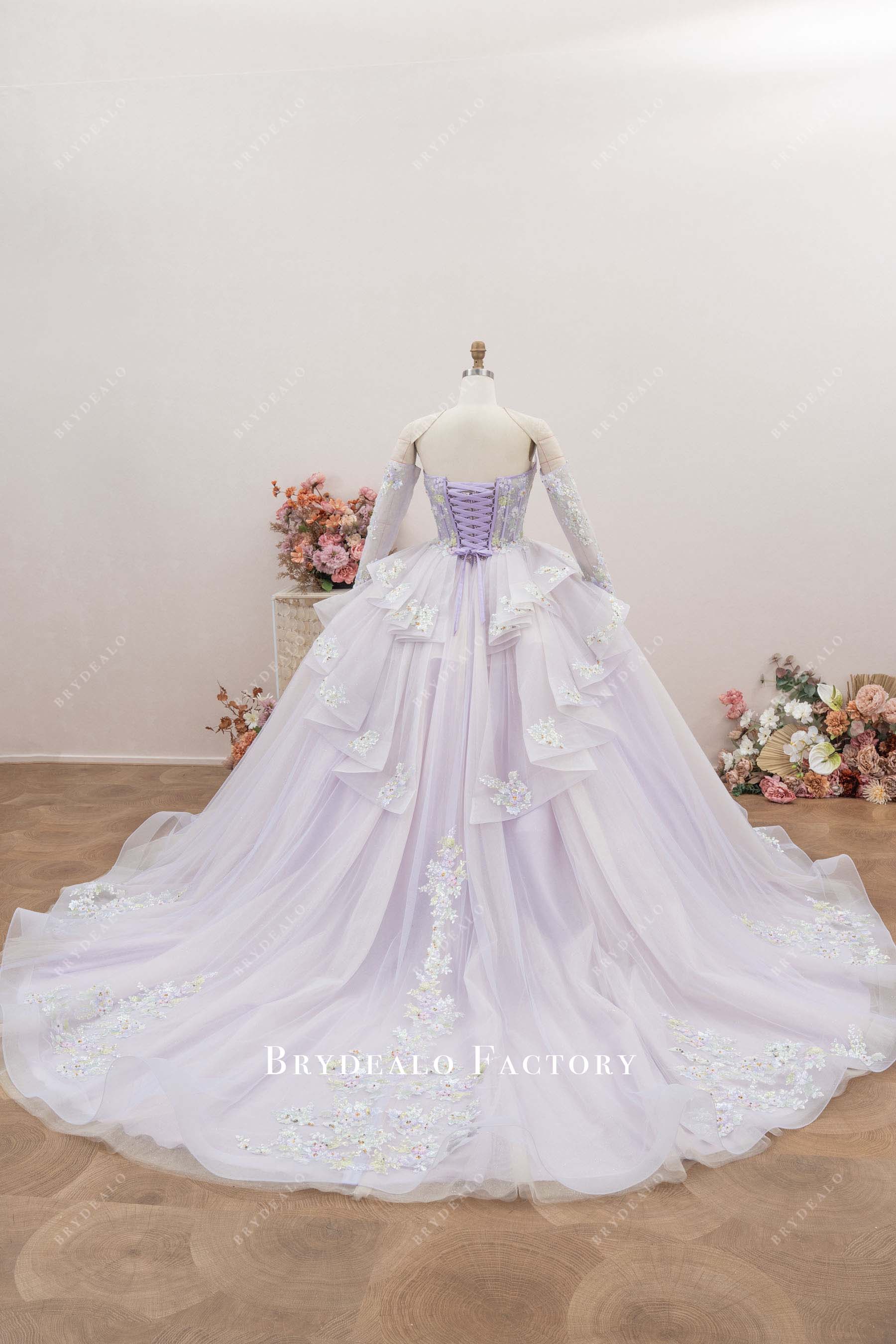 luxury lilac rhinestone tulle Quinceanera gown