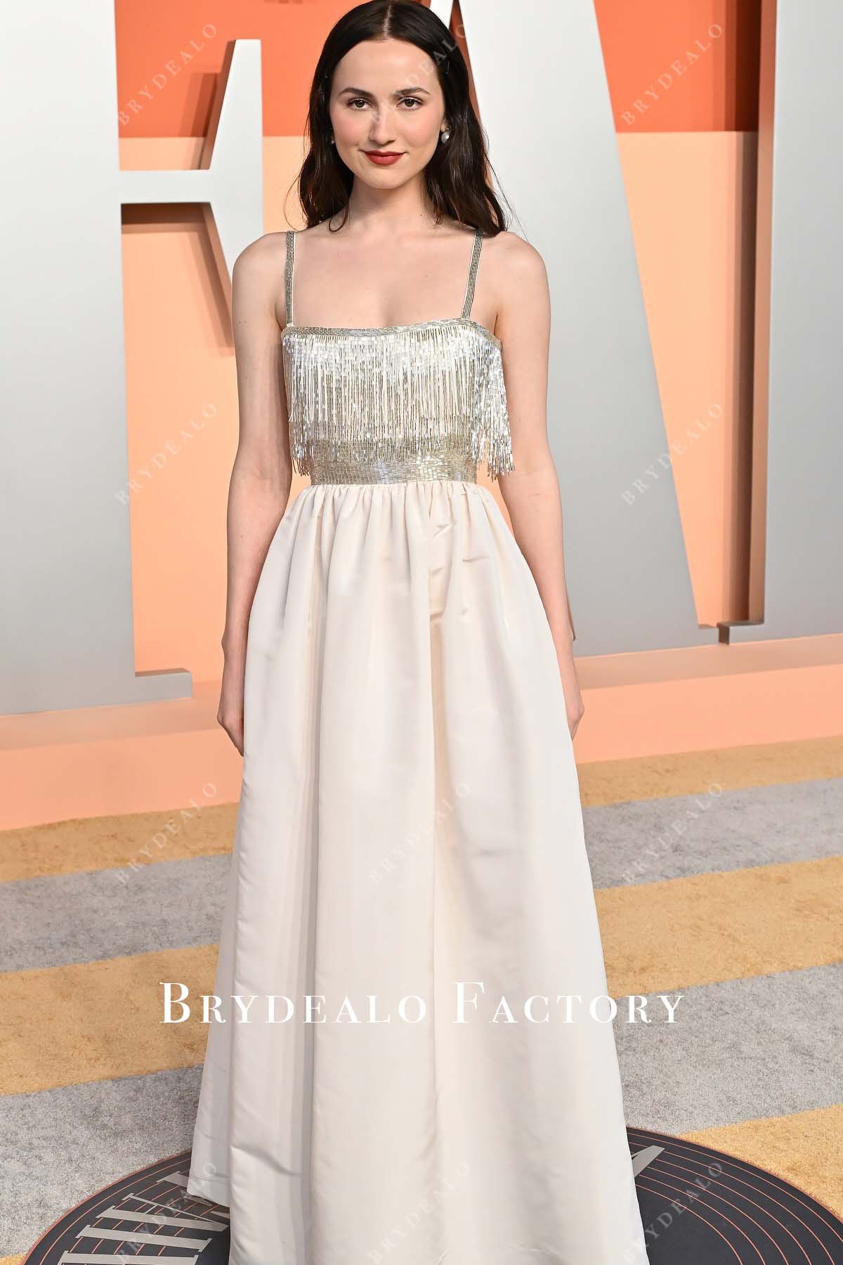 Maude Apatow pale wheat skirt 2025 Vanity fair party dress