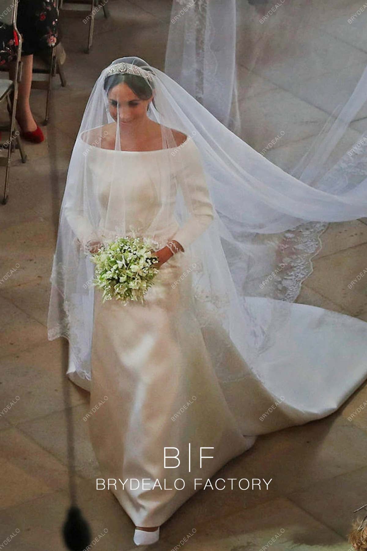 Meghan Markle Simple White 3/4 Sleeves Elegant Royal Wedding Gown Meghan Markle Simple White 3/4 Sleeves Elegant Royal Wedding Gown