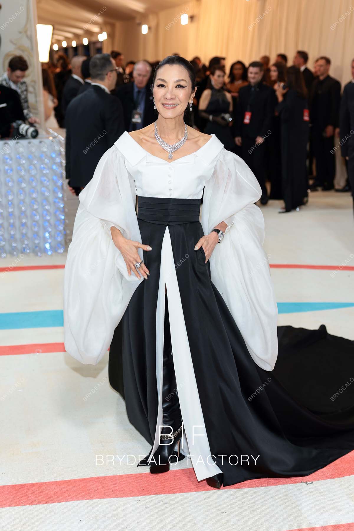 Michelle Yeoh Met Gala 2023 Off Shoulder Long Sleeve Slit Dress