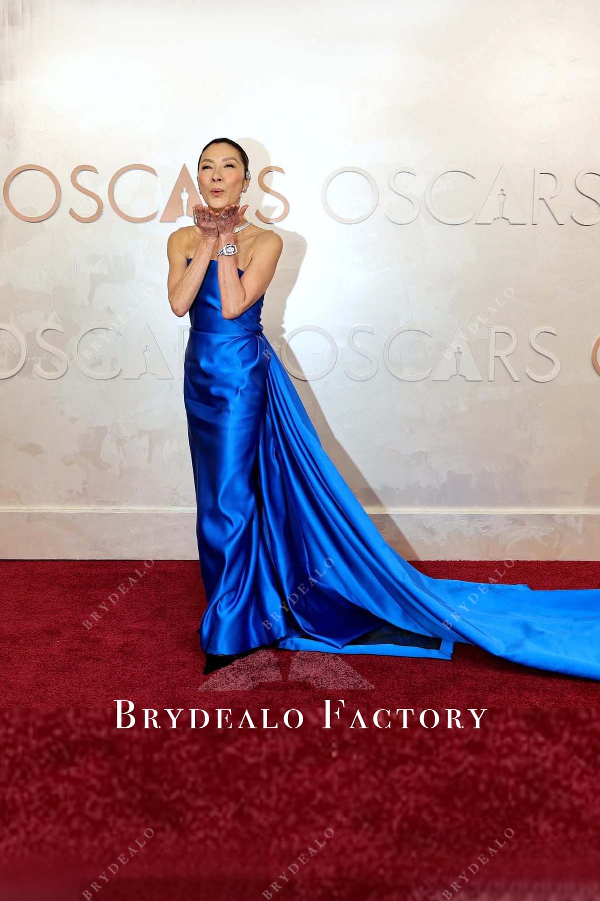 Michelle Yeoh royal blue 2025 Oscars red carpet dress