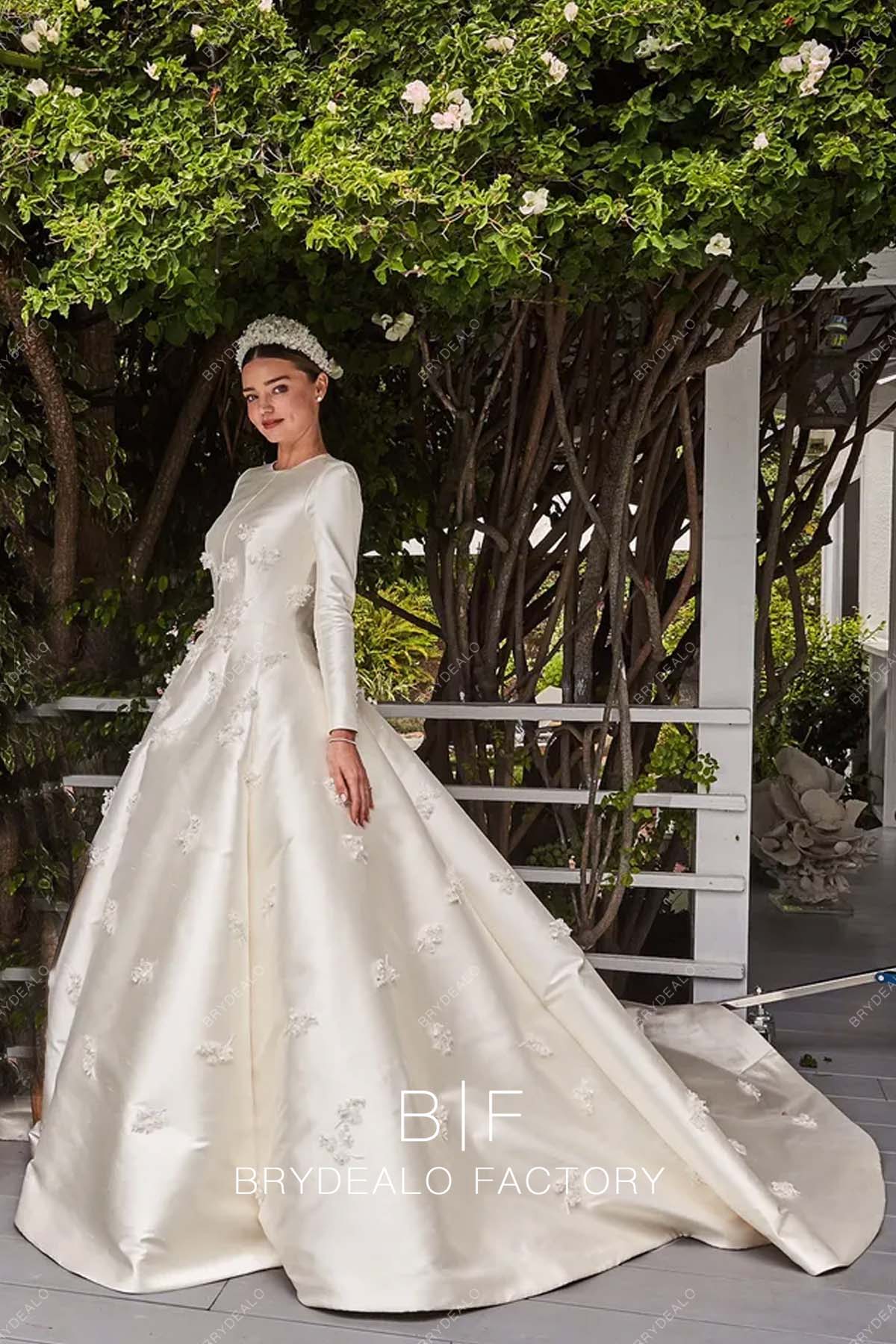 Miranda Kerr Petals Satin Modest Long Sleeves Church Wedding Dress Miranda Kerr Petals Satin Modest Long Sleeves Church Wedding Dress
