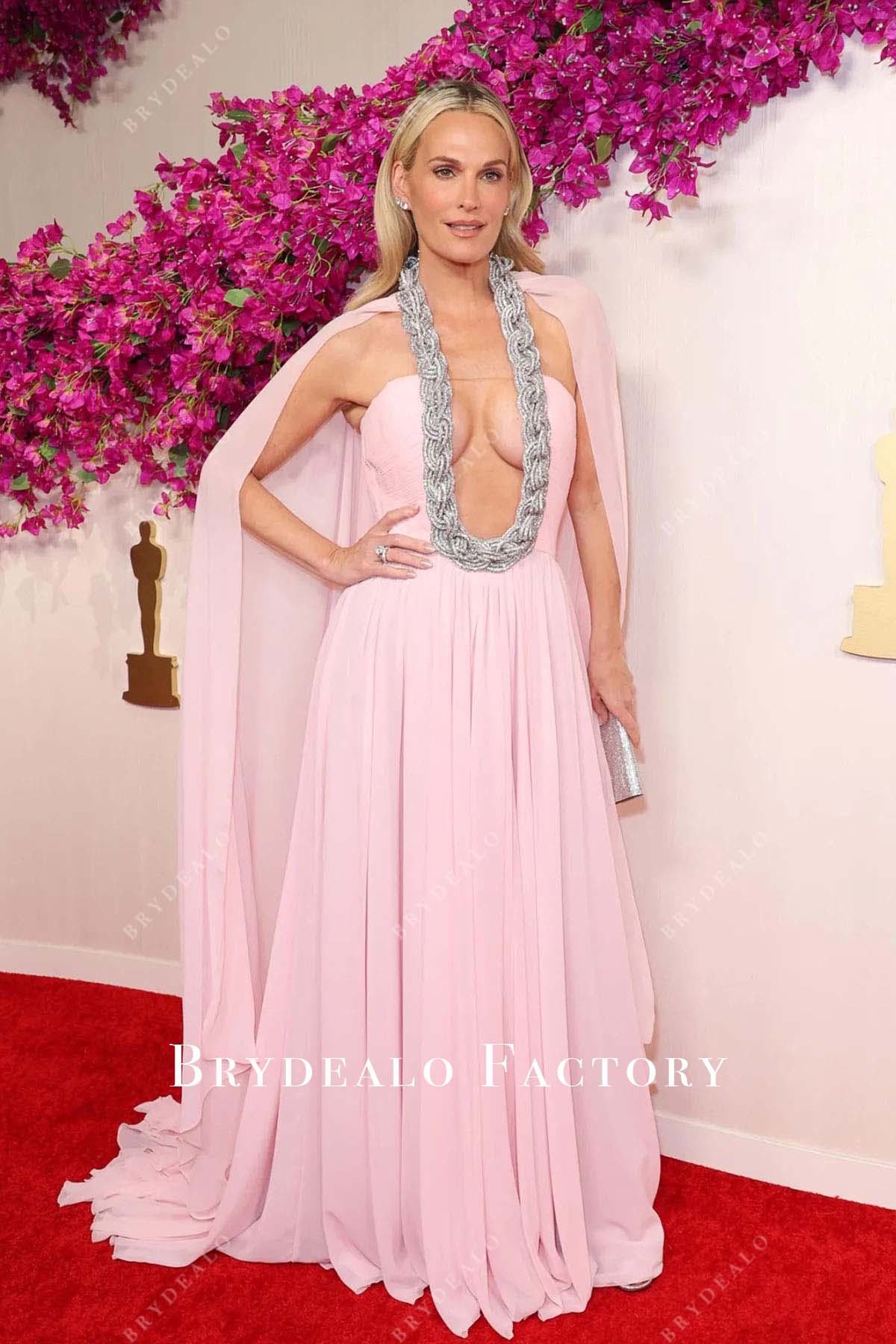 strapless open back dress Pink Tulle Lace Long Prom Dress, A-Line Two Pieces Graduation Dress main image 1