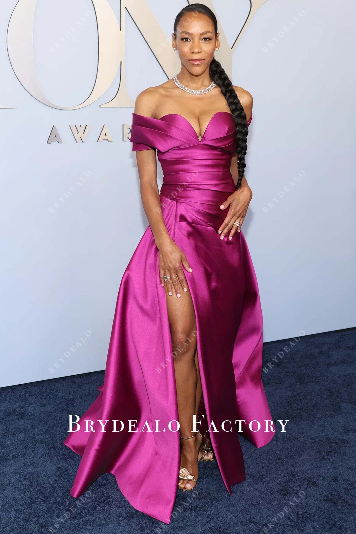 open lace back dress Nikki M. James Fuchsia Satin Dress 2024 Tony Awards