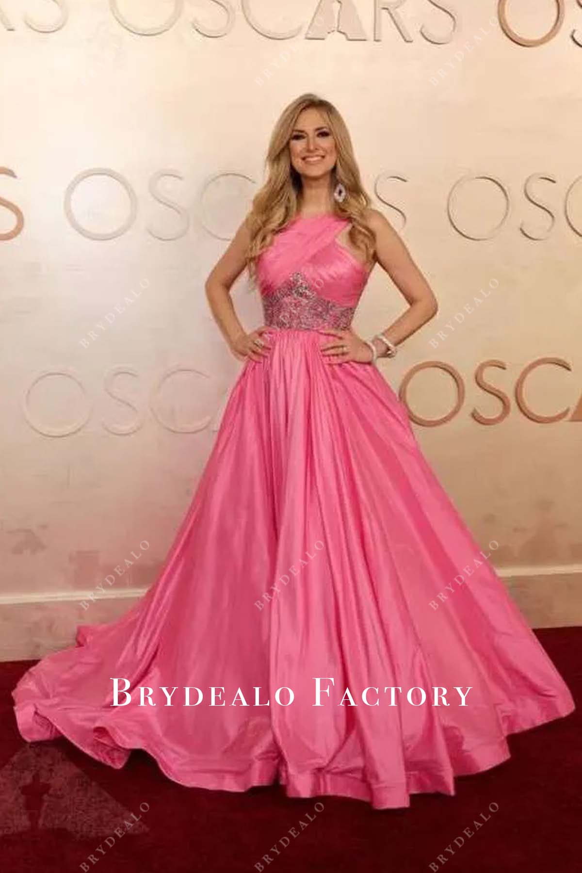 Nikki Novak pink a line 2025 Oscars red carpet dress