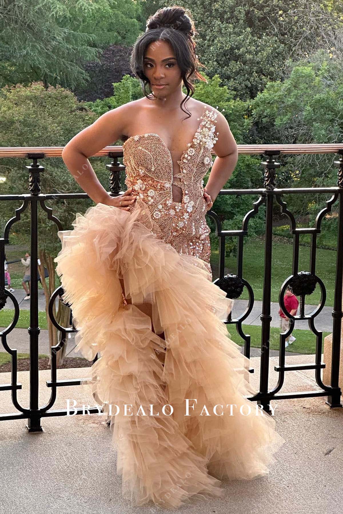 strapless beaded prom dress ASHLEYlauren 11817 Strapless Fully Beaded Gown with Slit