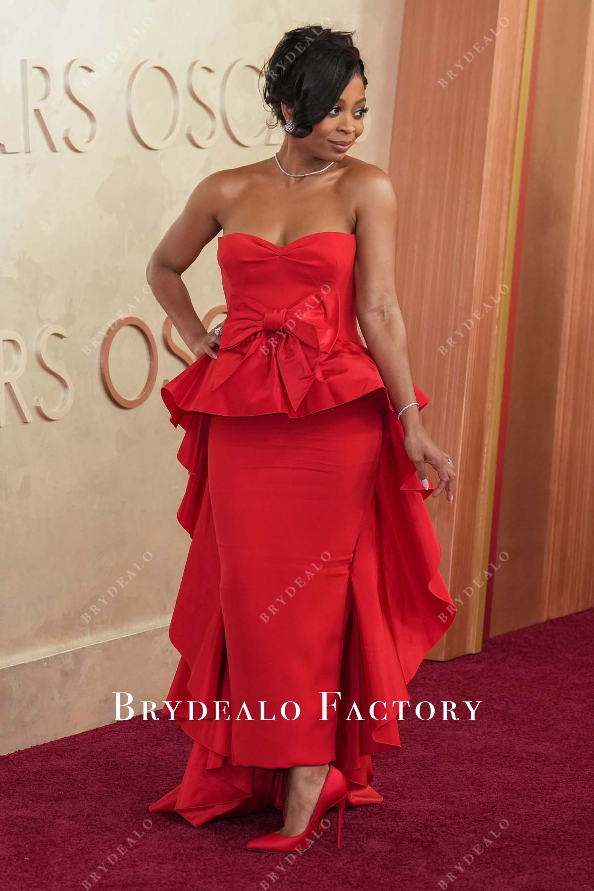 Oscars red carpet Bresha Webb sweetheart neck 2025 formal dress