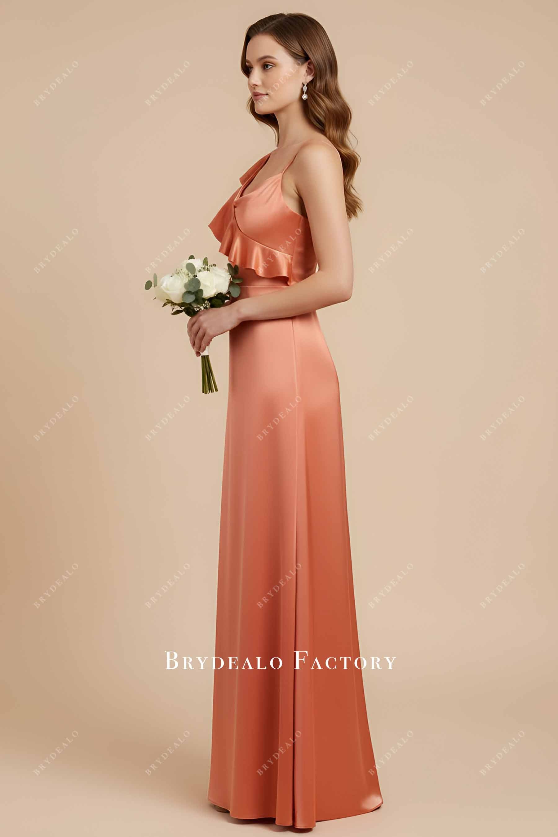 Papaya satin ruffles bridesmaid dress