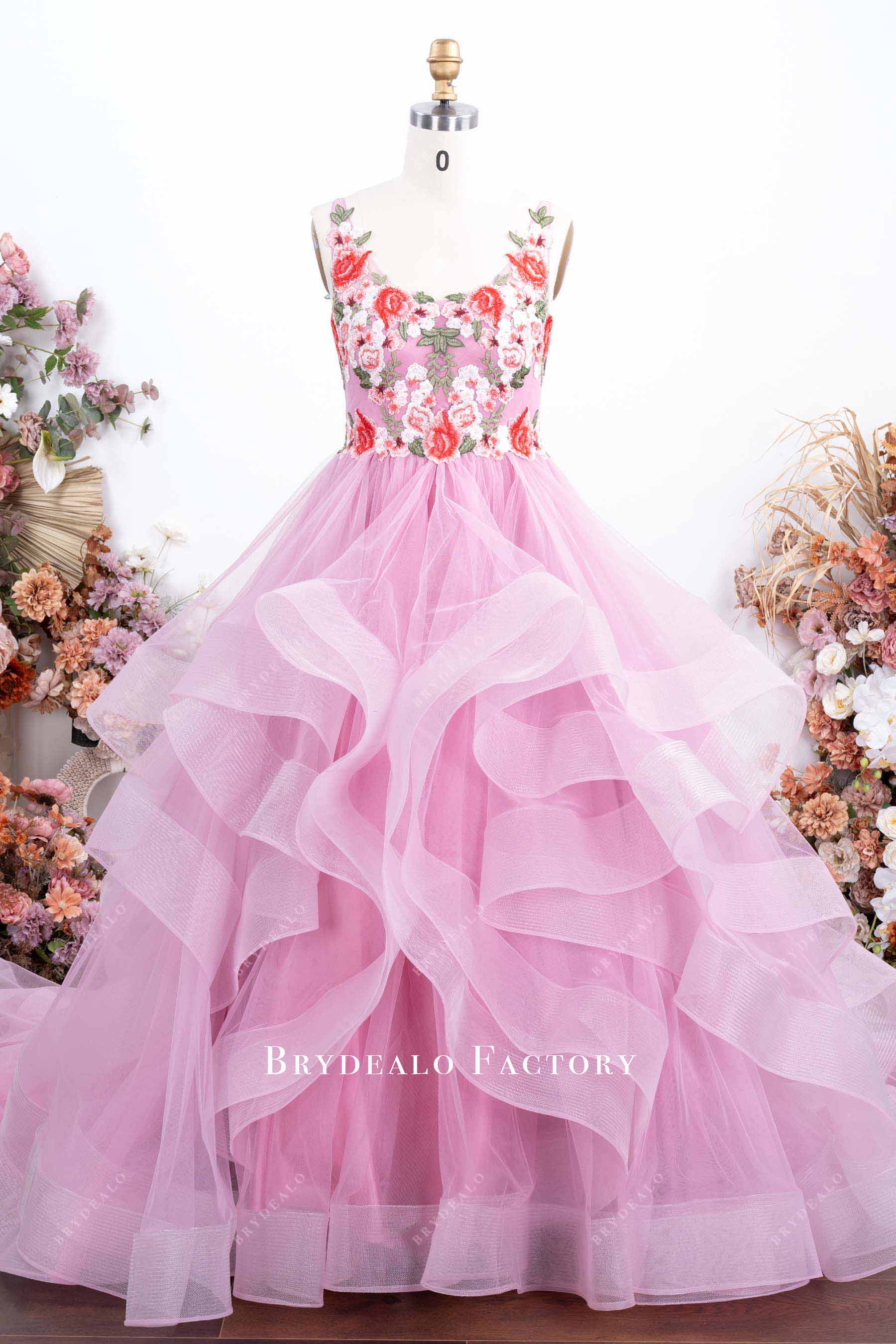 Pink Lace Tulle Quinceanera Gown
