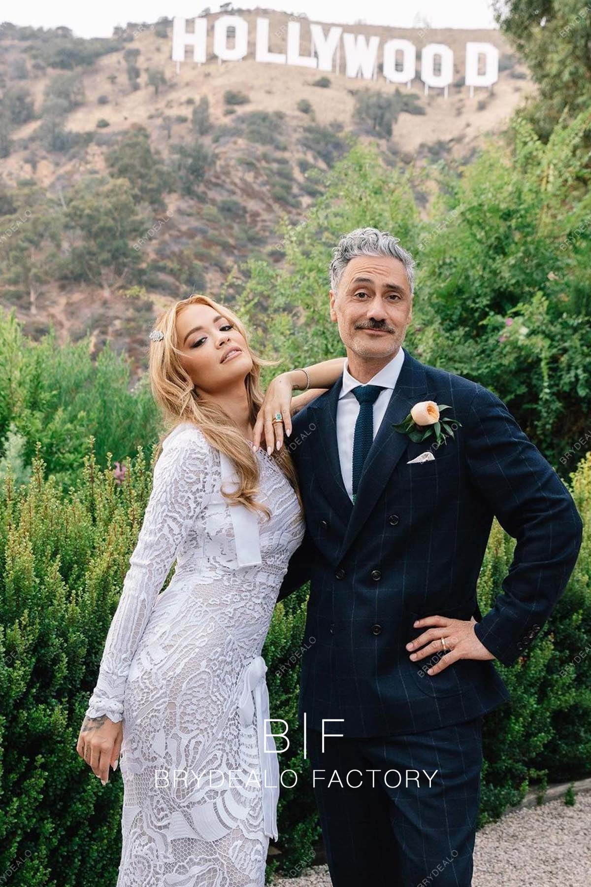 Rita Ora One Shoulder Unique Lace Bridal Dress