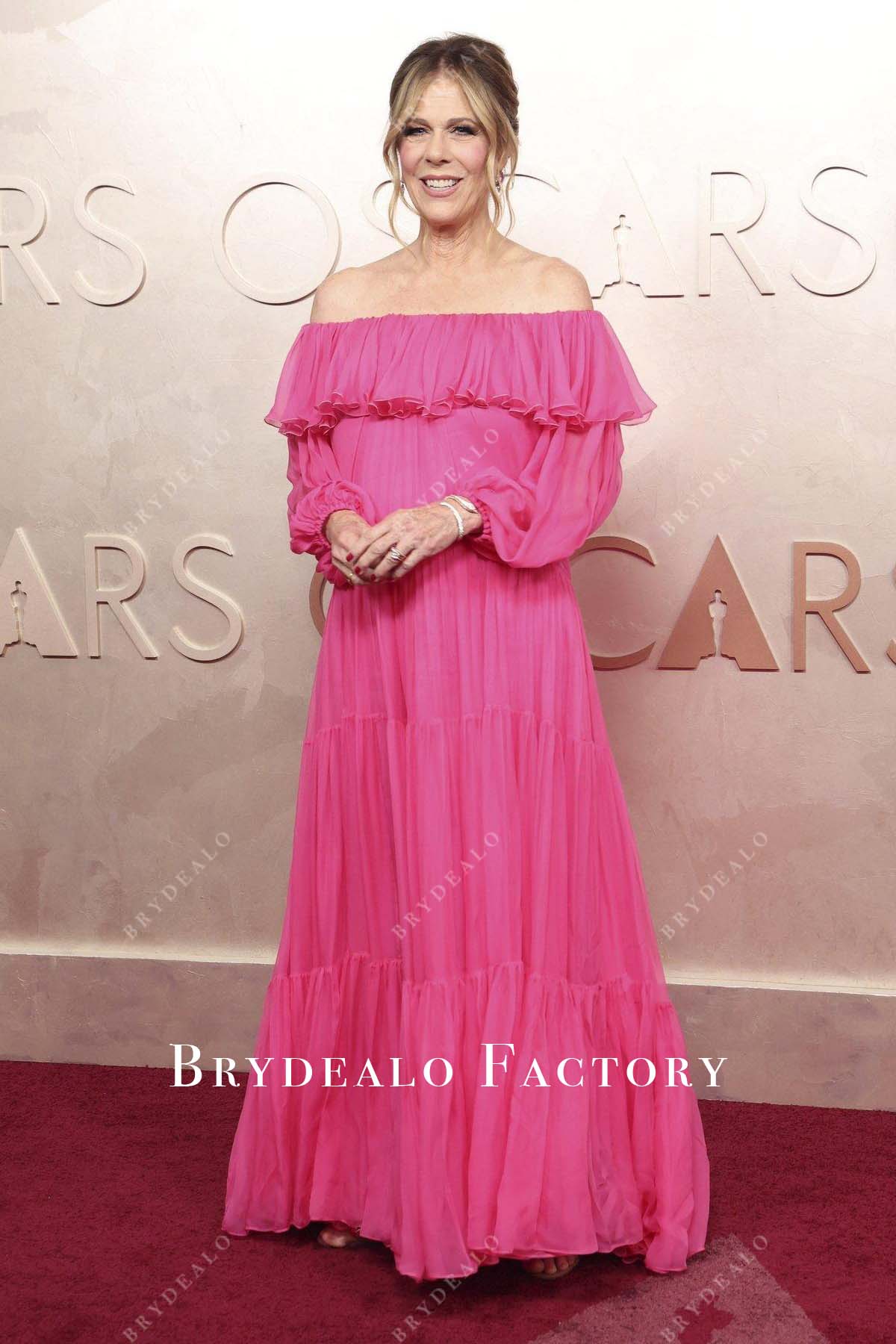 Rita Wilson Hot Pink Off-Shoulder 2025 Oscars Prom Dress