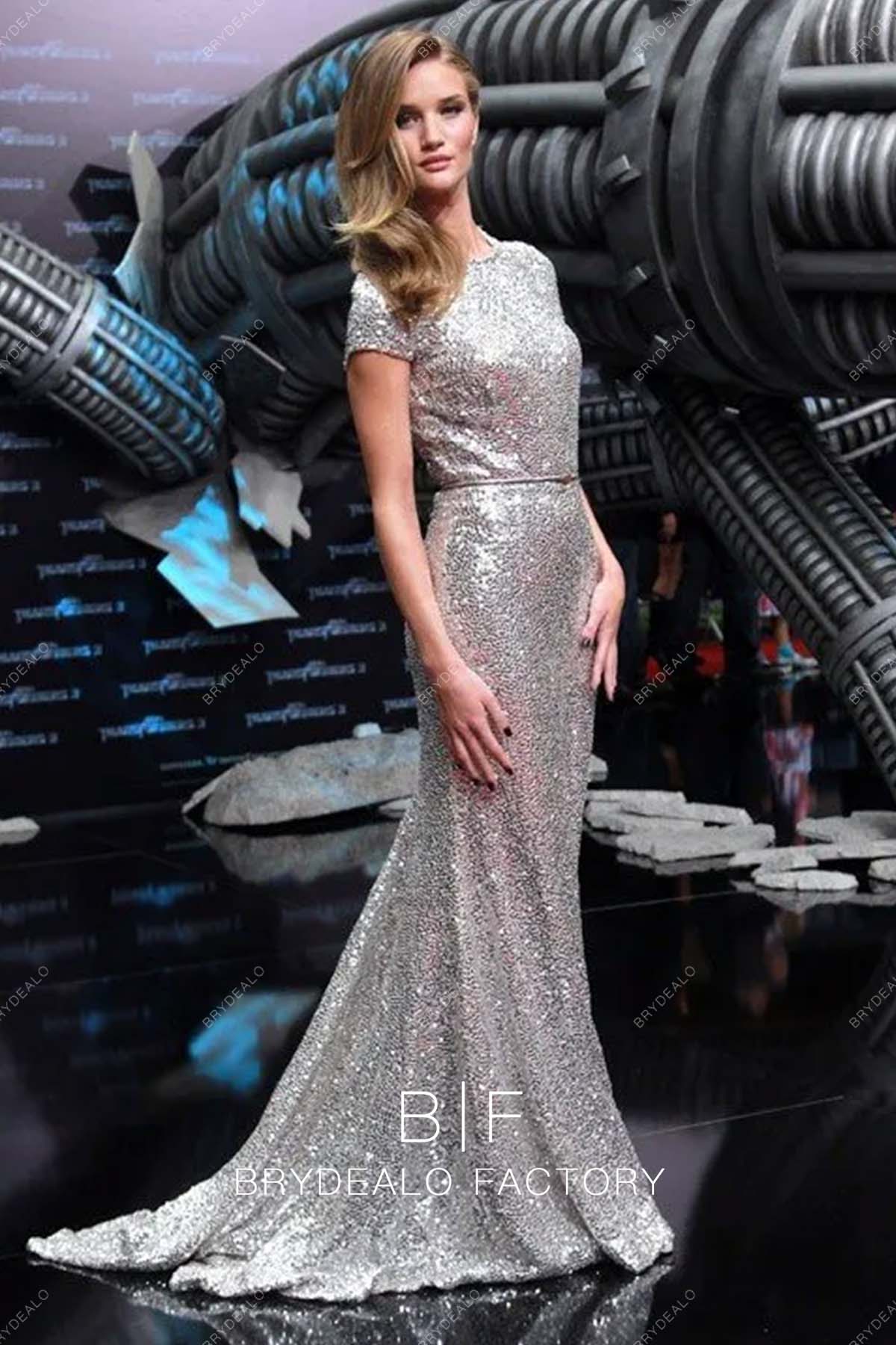 Rosie Huntington-Whiteley Silver Sequin Mermaid Evening Prom Long Dress Rosie Huntington-Whiteley Silver Sequin Mermaid Evening Prom Long Dress