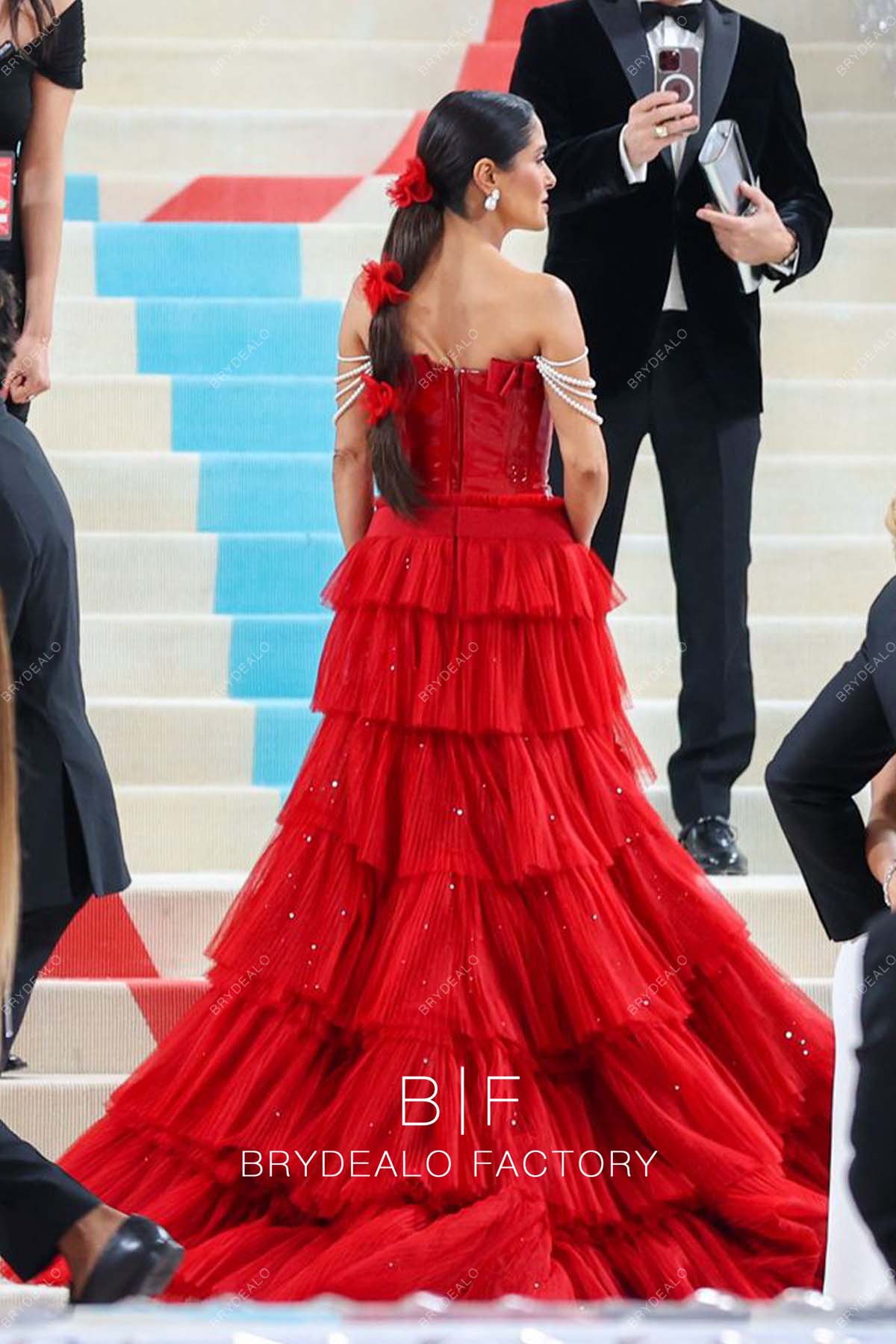 Salma Hayek 2023 Met Gala Red Ruffled A-line Dress