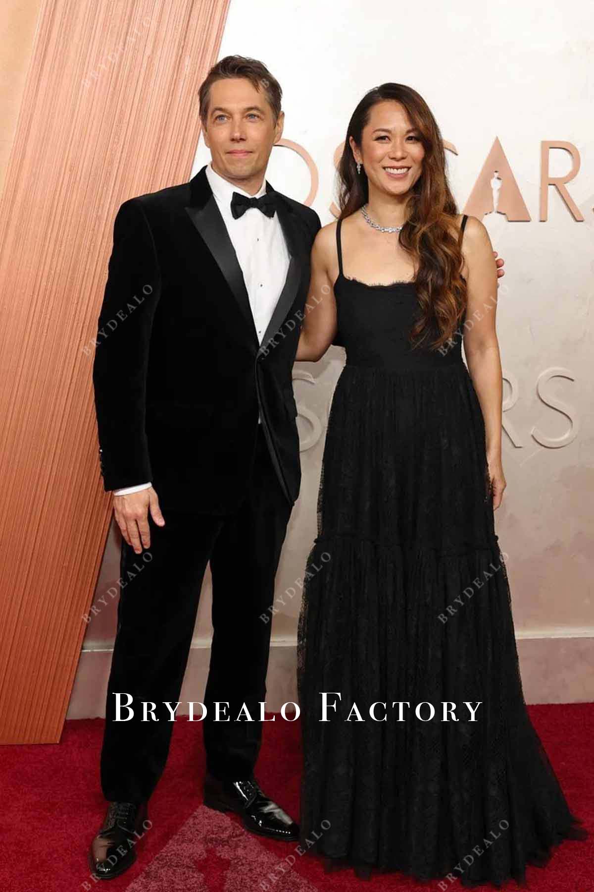 Samantha Quan black lace 2025 Oscars red carpet dress