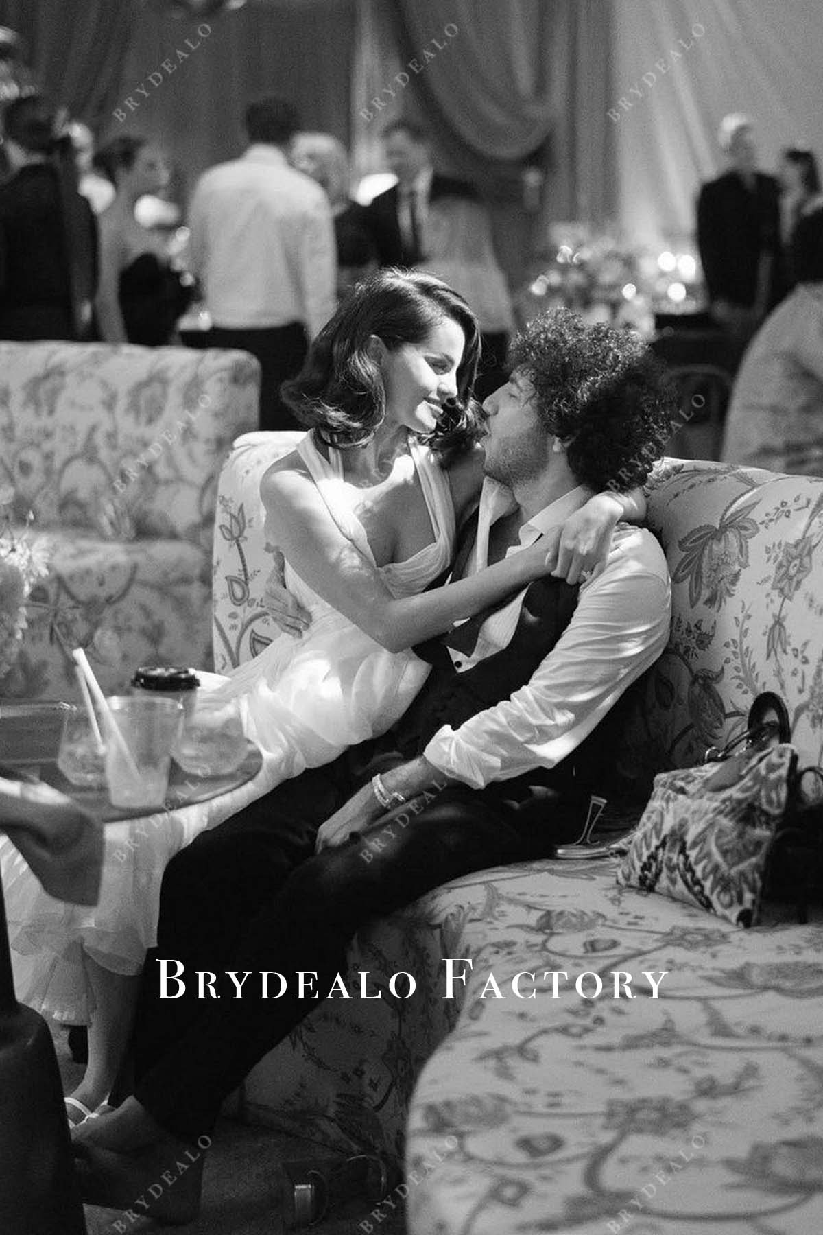 Selena Gomez 2025 queen Anne neck Wedding party dress