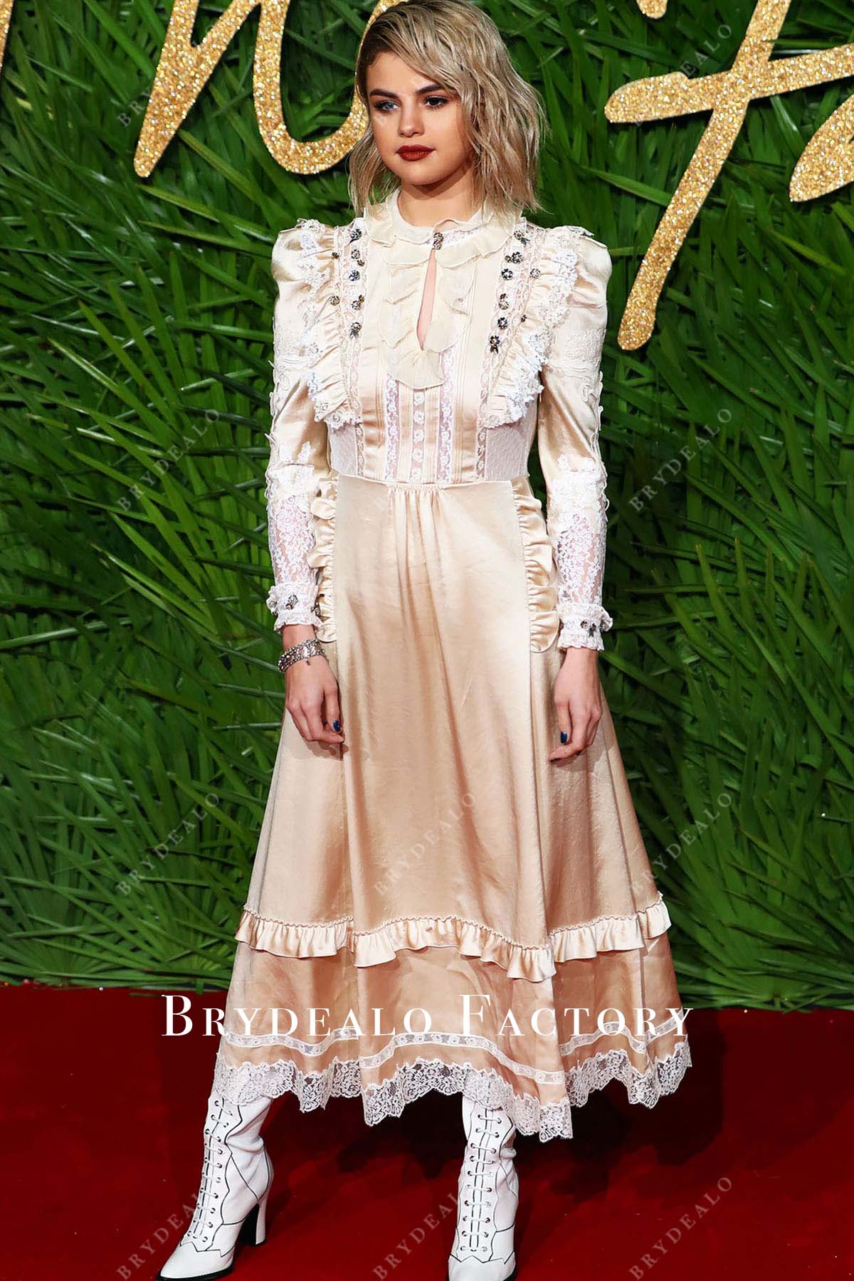 Selena Gomez Champagne 2017 British Fashion Awards Dress