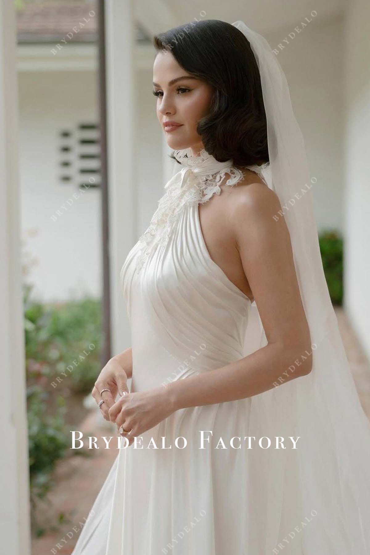 Selena Gomez white halter 2025 wedding dress