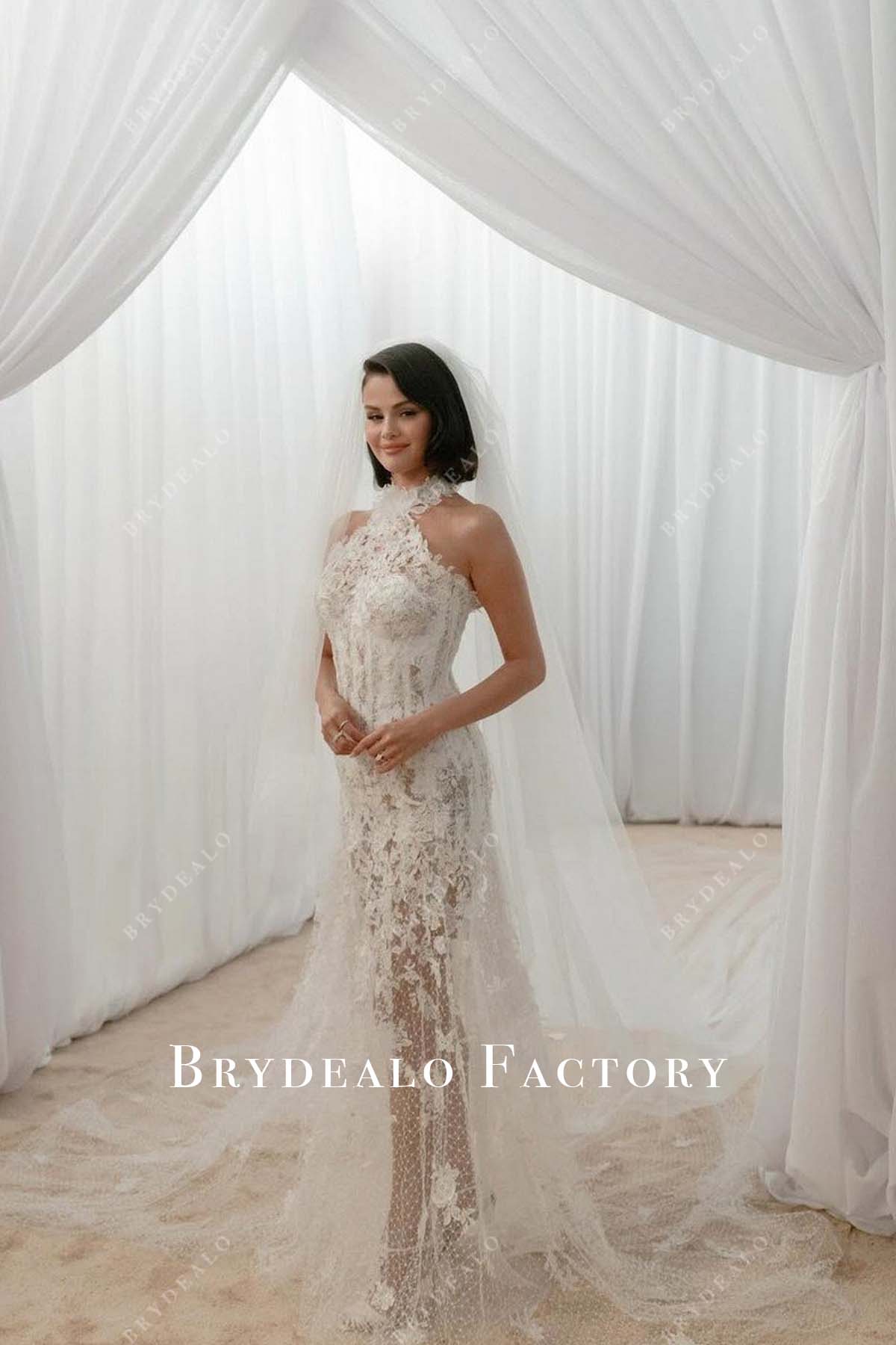 Selena Gomez white lace 2025 wedding dress