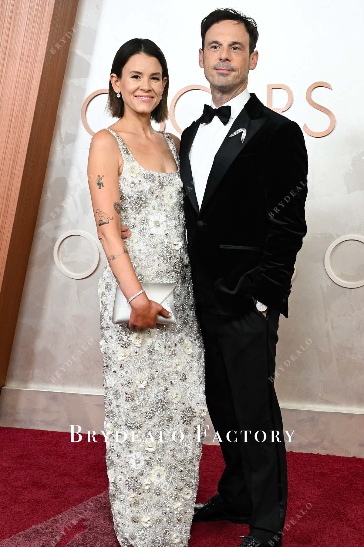 Shauna Robertson beaded 2025 Oscars red carpet light champagne dress