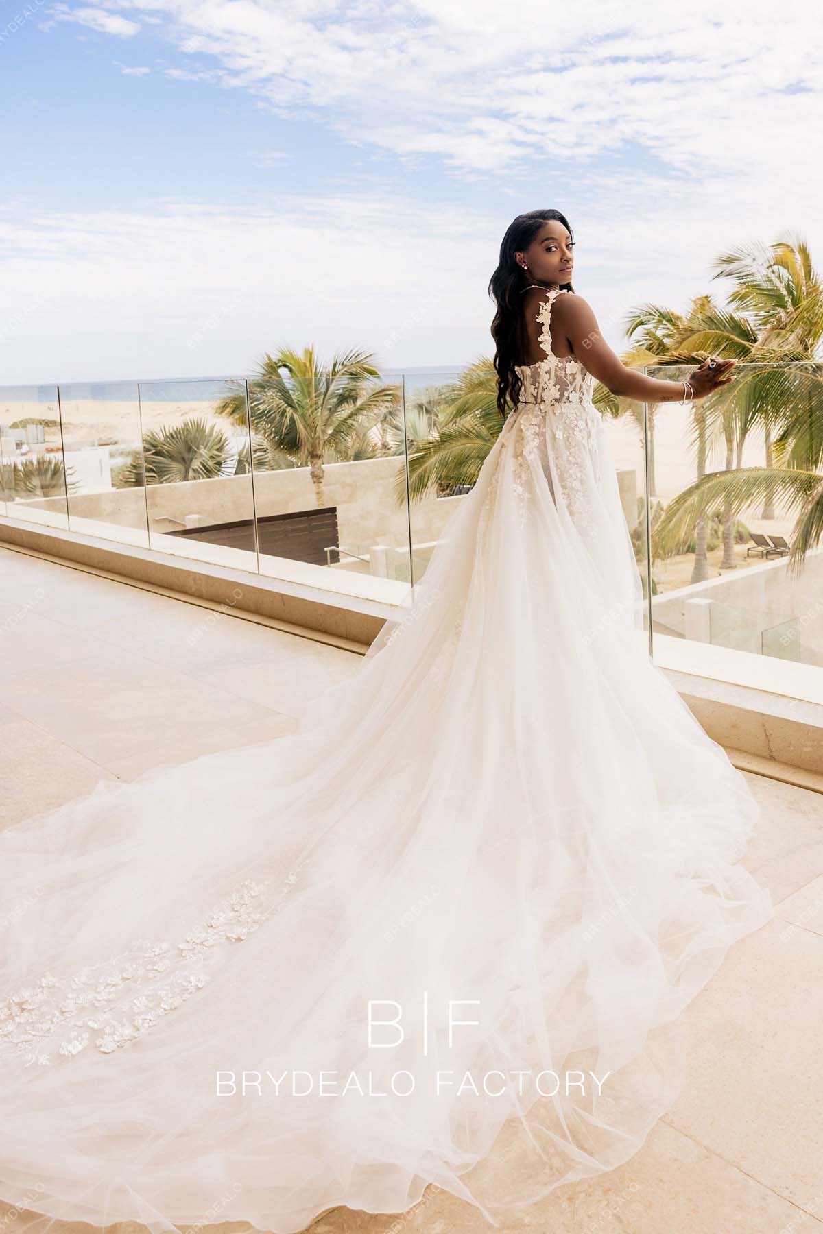 Simone Biles Long Train Custom Wedding Dress