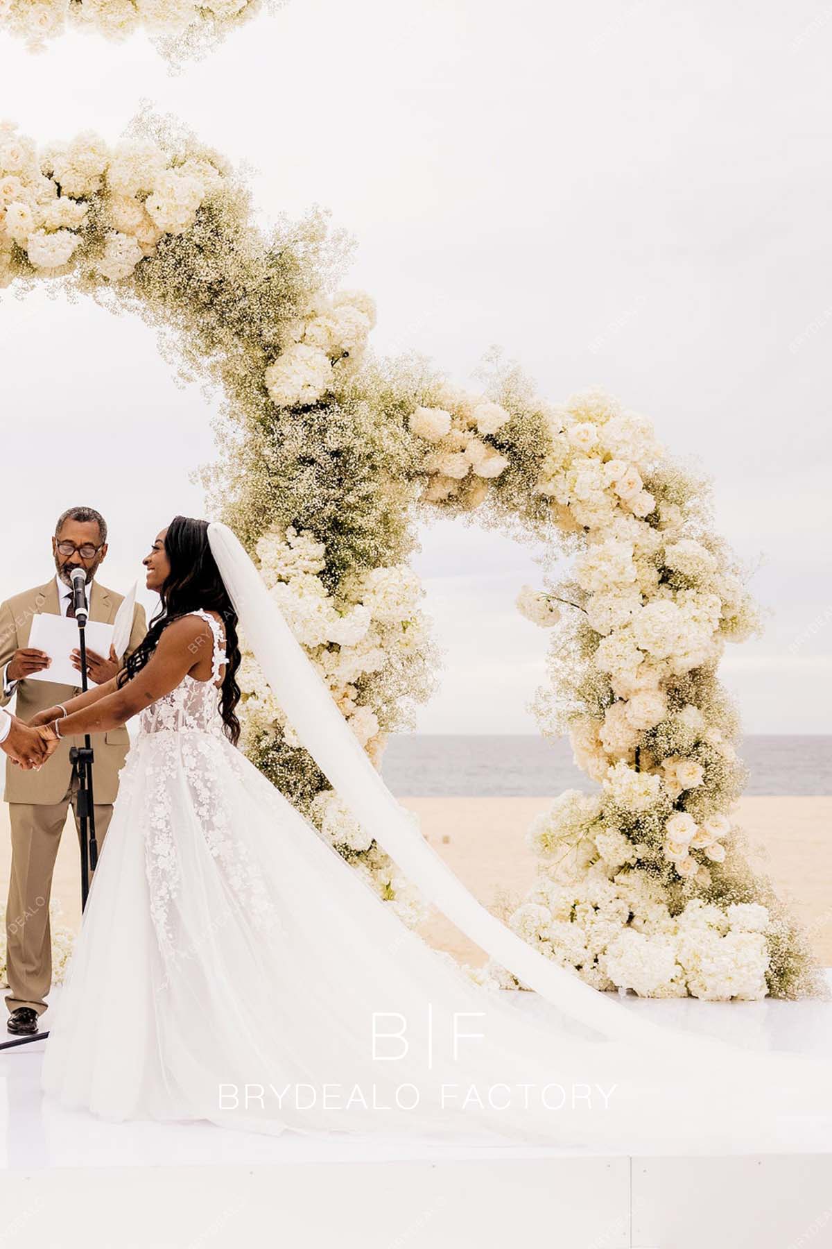 Simone Biles Long Train Lace Boho Wedding Dress