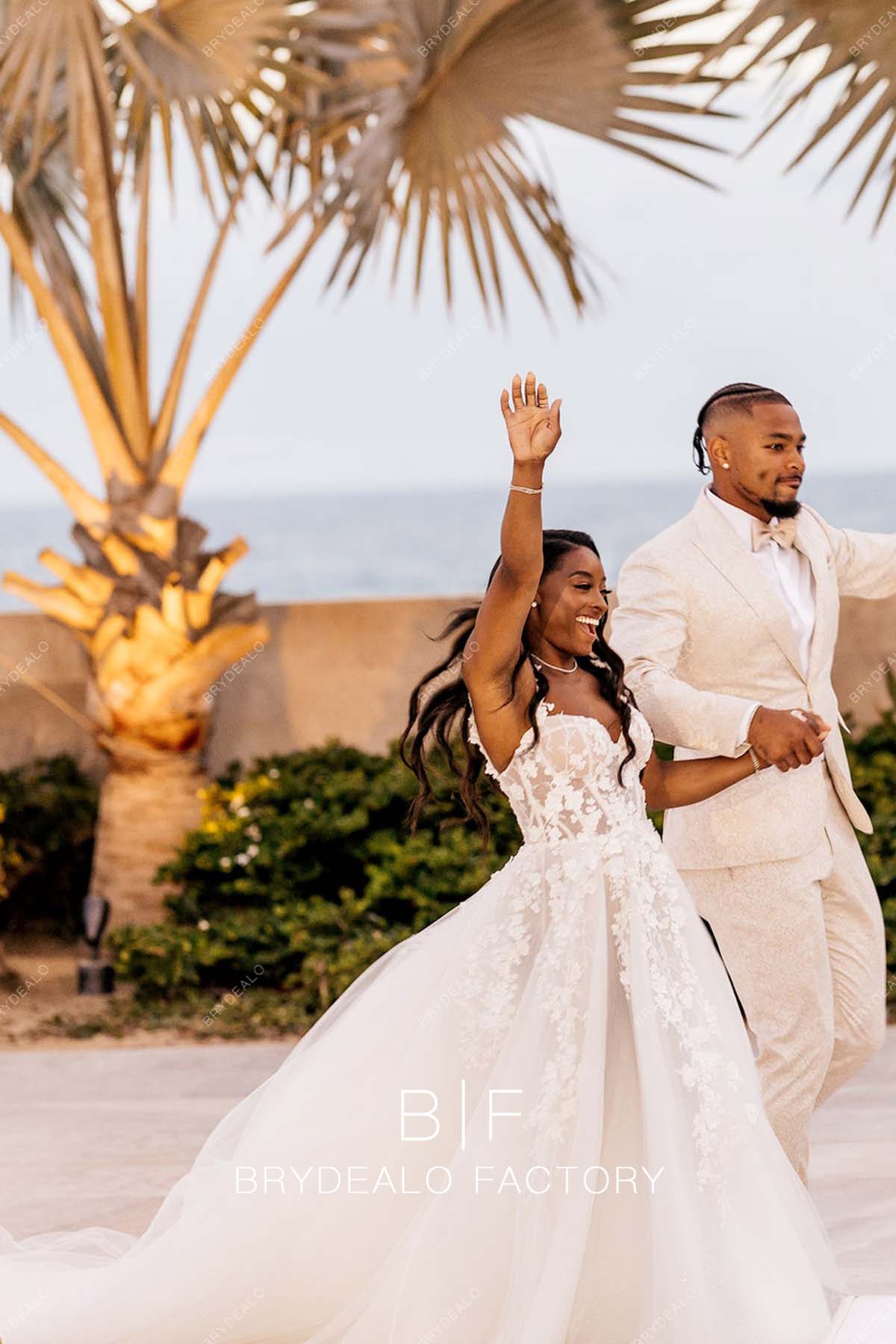 Simone Biles Modern Corset Lace Chic Wedding Dress