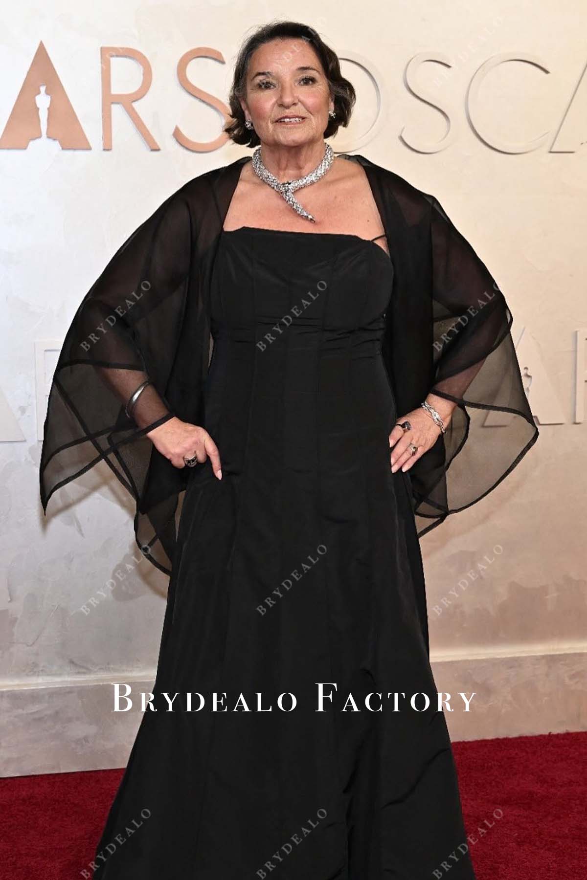 Suzanne Stokes-Munton 2025 Black square neck Oscars red carpet dress