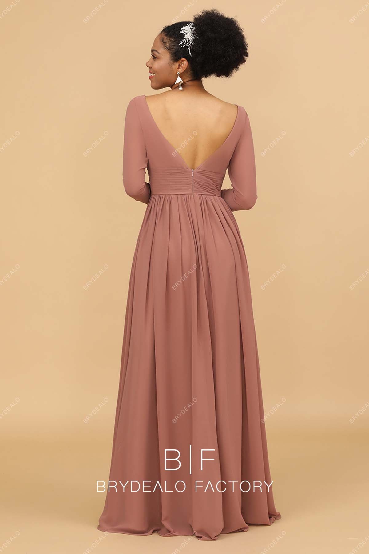 V-back nude pink bridesmaid dress
