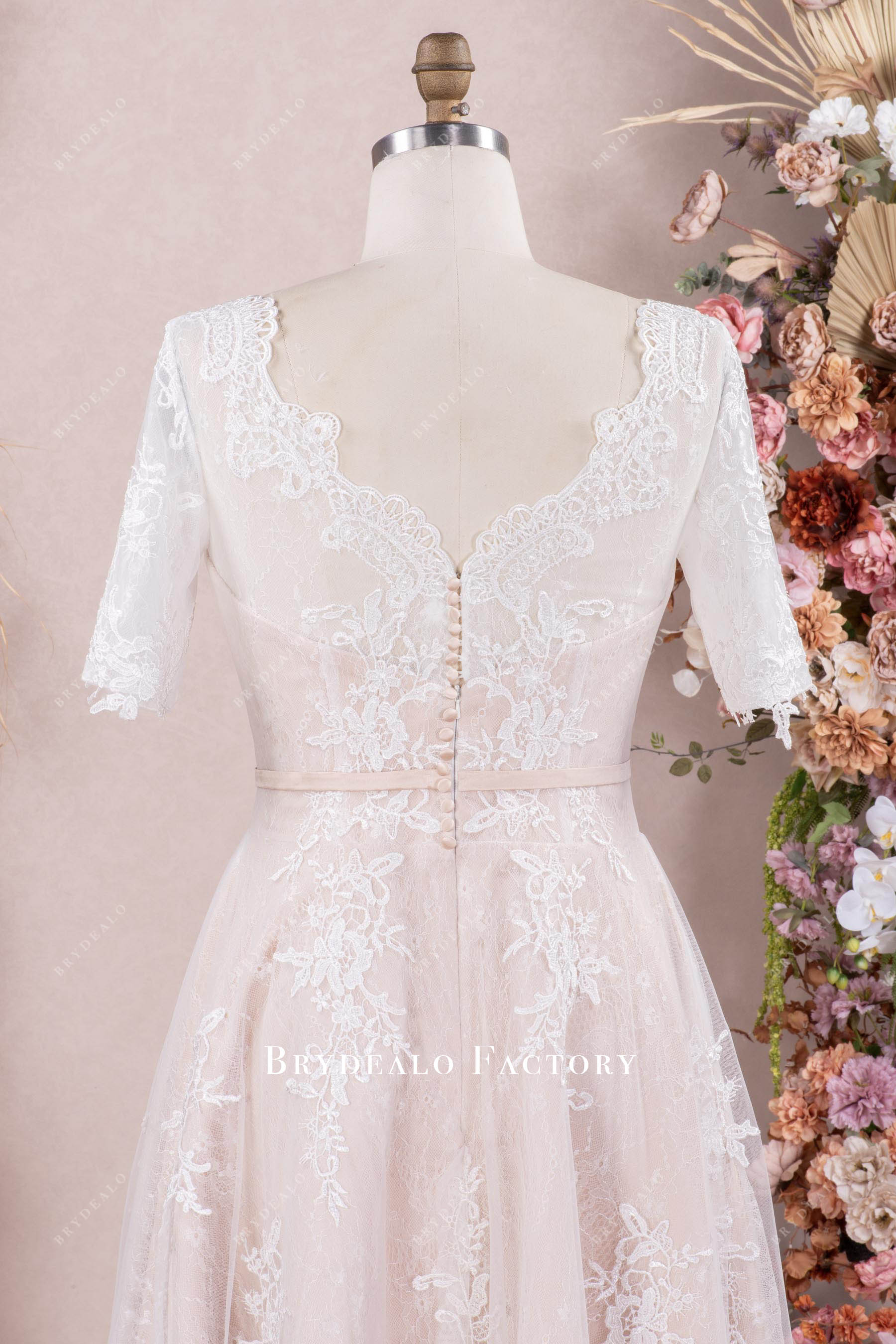 v cut buttoned back wedding dress