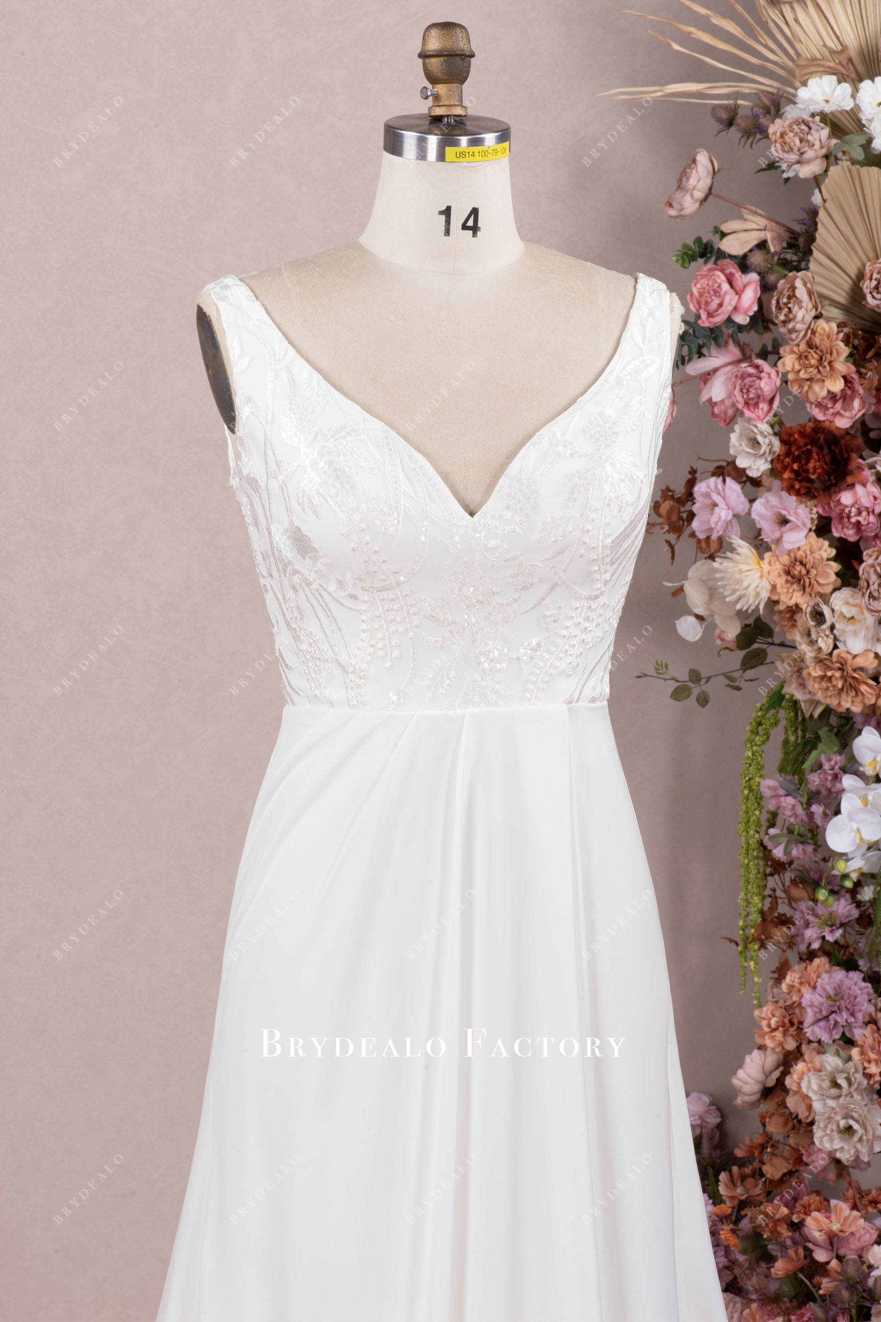v neck wedding gown