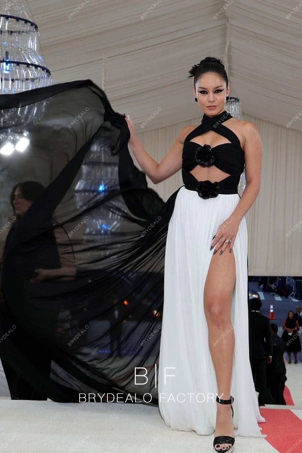 Vanessa Hudgens 2023 Met Gala White Black Slit Chiffon Slit Dress Vanessa Hudgens 2023 Met Gala White Black Slit Chiffon Slit Dress
