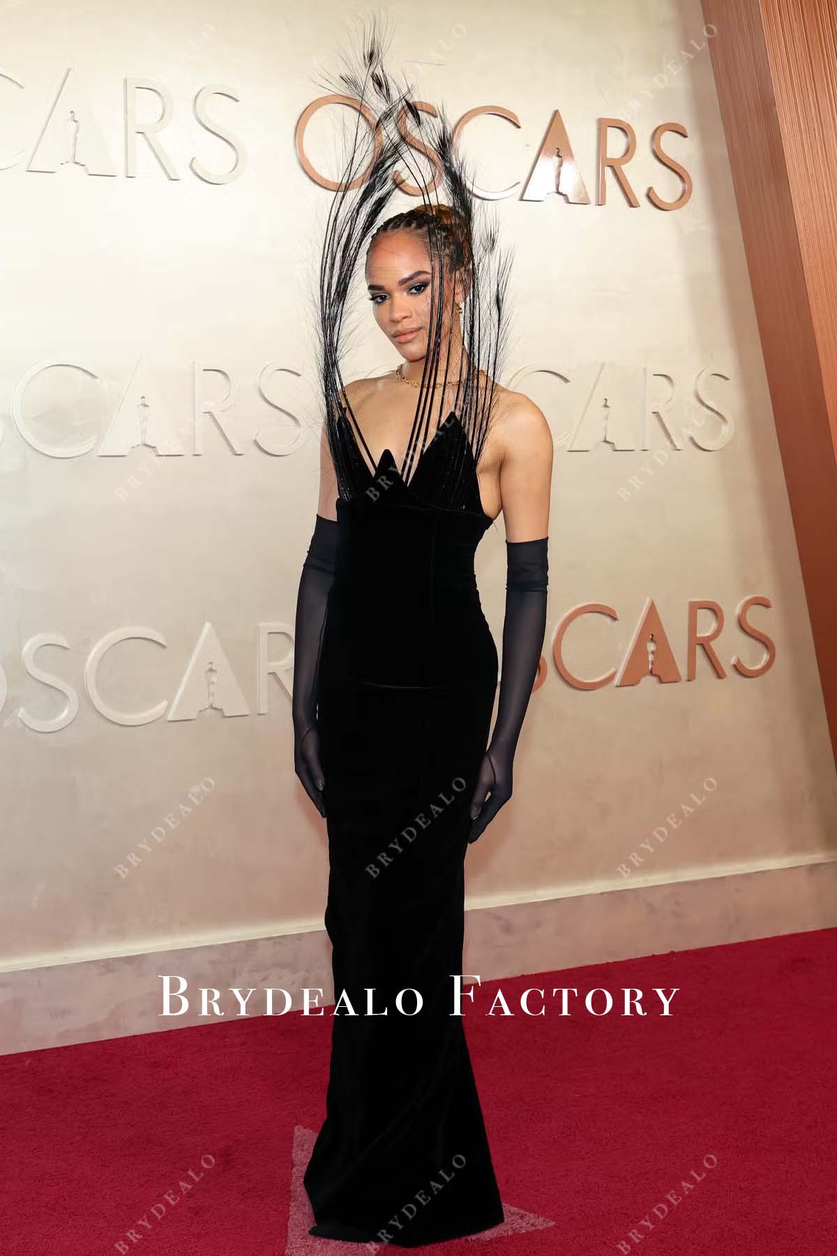 Yasmin Finney black strapless 2025 Oscars red carpet dress