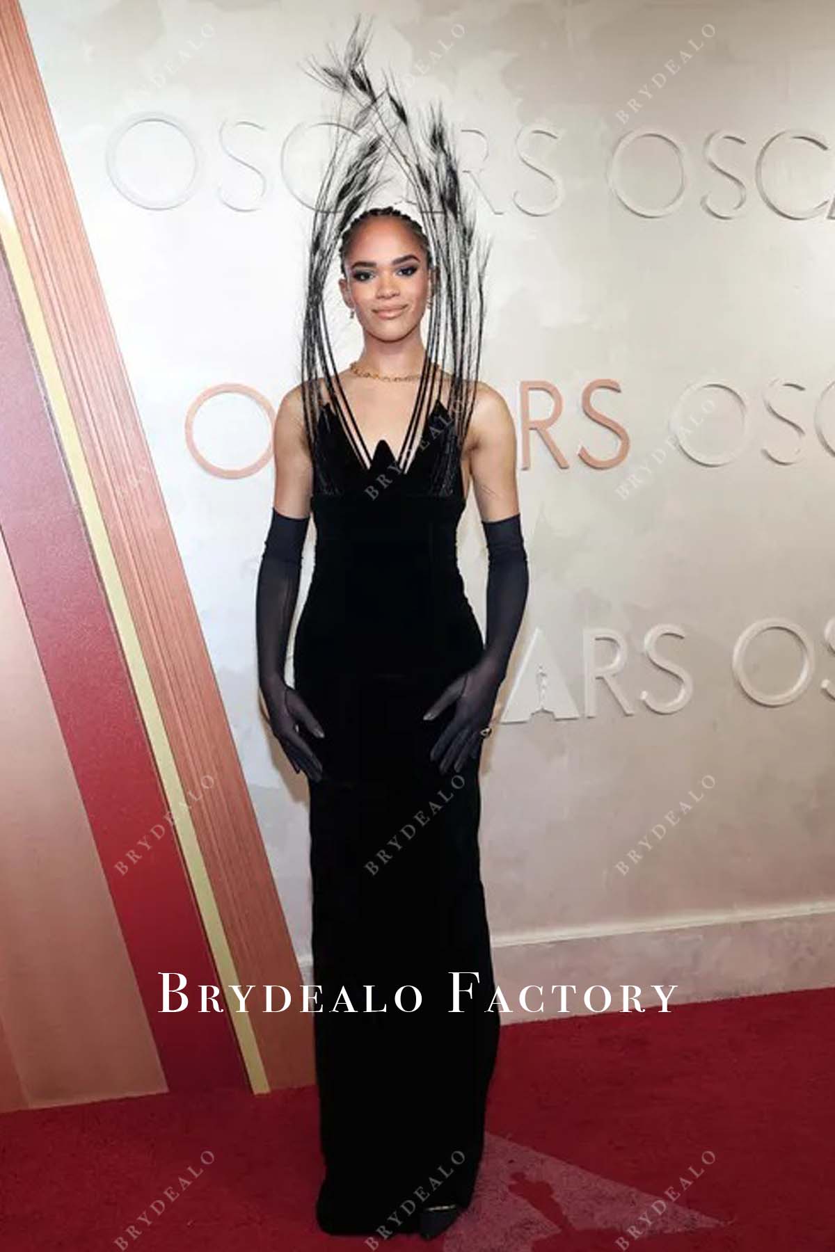 Yasmin Finney curve neck 2025 Oscars red carpet dress