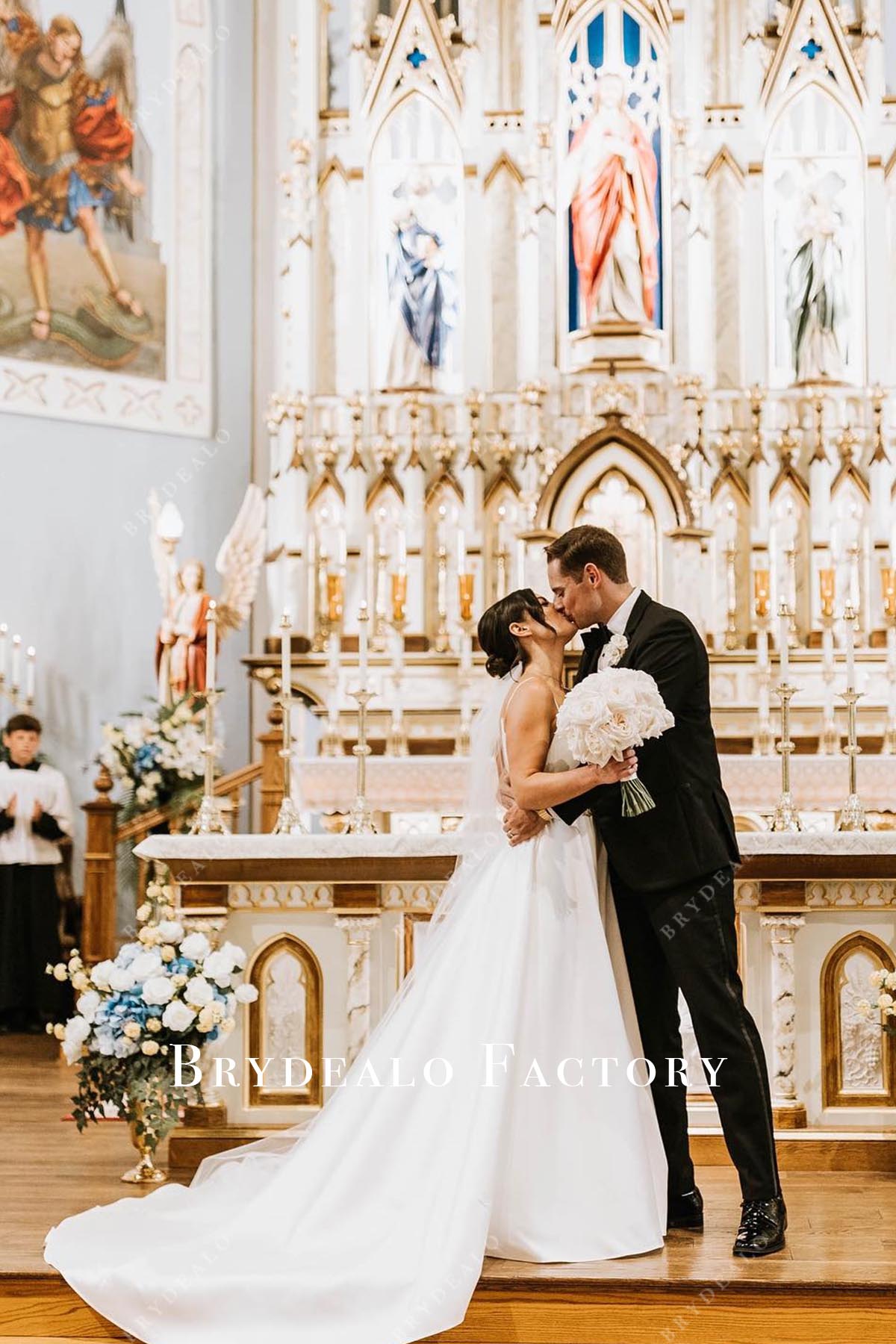 a line chapel train wedding dress